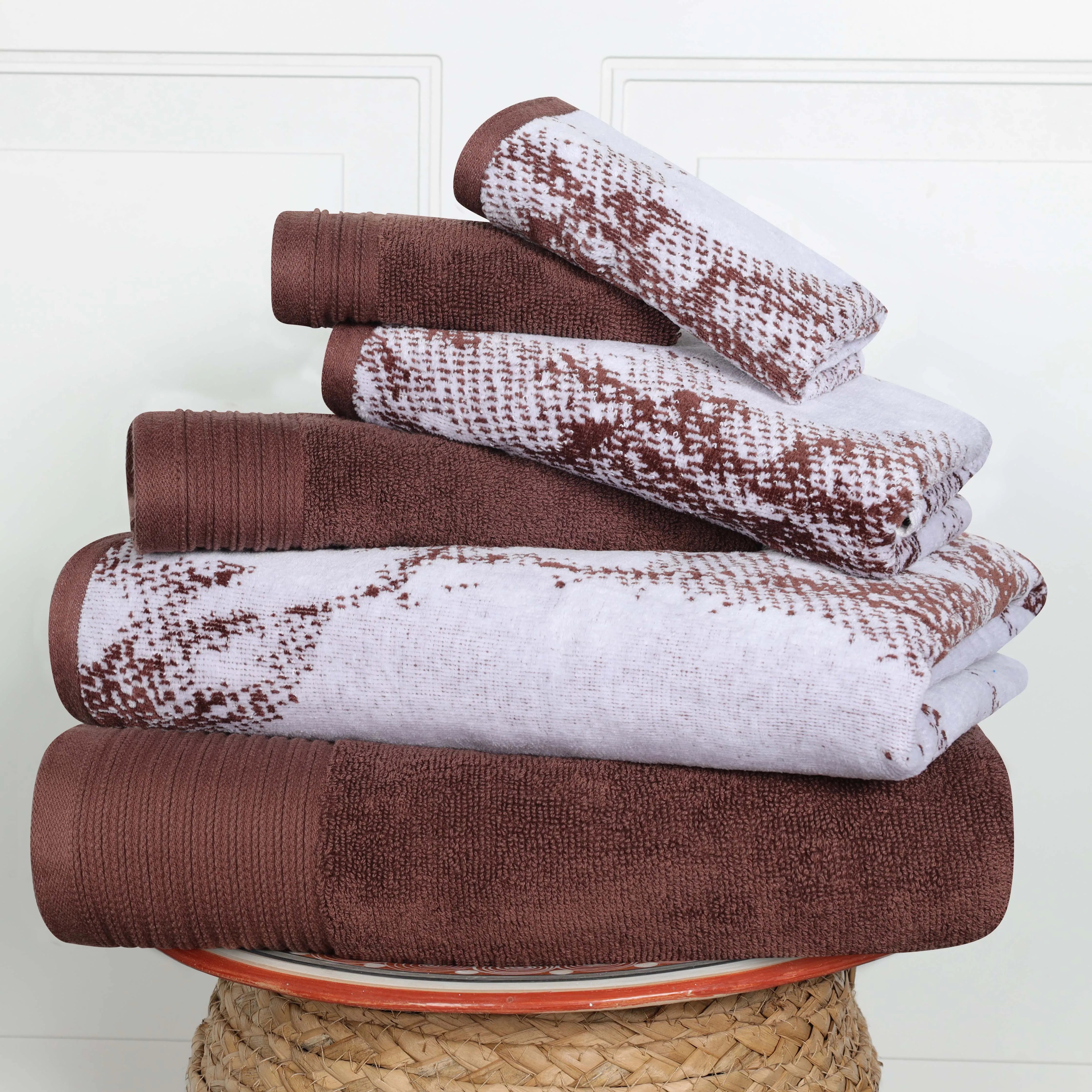 Cotton Jacquard and Solid Towel Set 8 Piece - Marble - Towel Set by Superior Brand