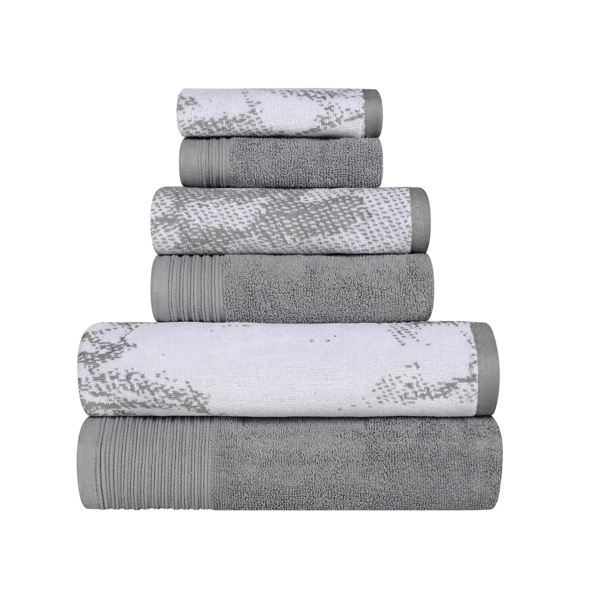 Cotton Jacquard and Solid Towel Set 8 Piece - Marble - Towel Set by Superior Brand
