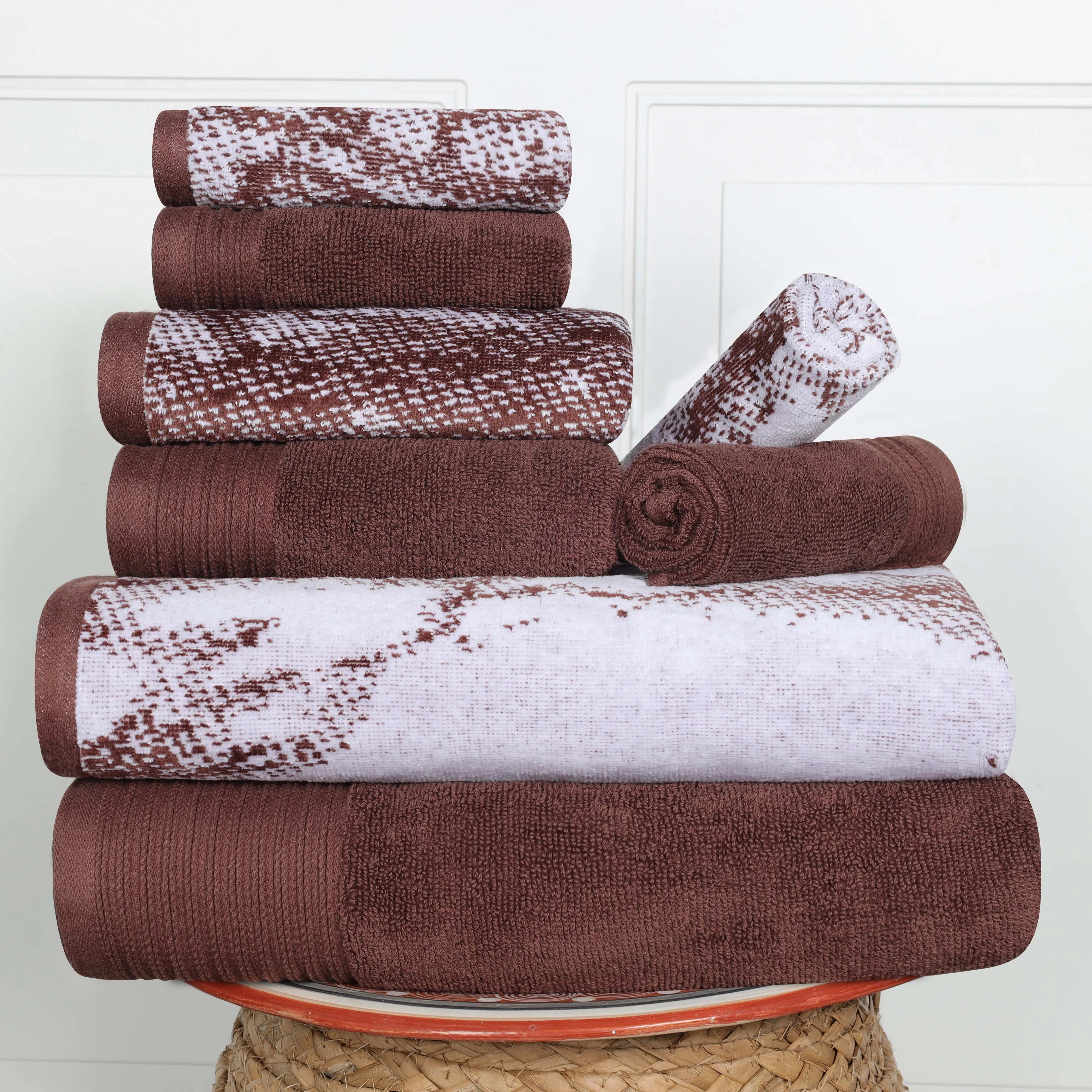 Cotton Marble and Solid Quick Dry 8 Piece Assorted Bathroom Towel Set - Towel Set by Superior Brand