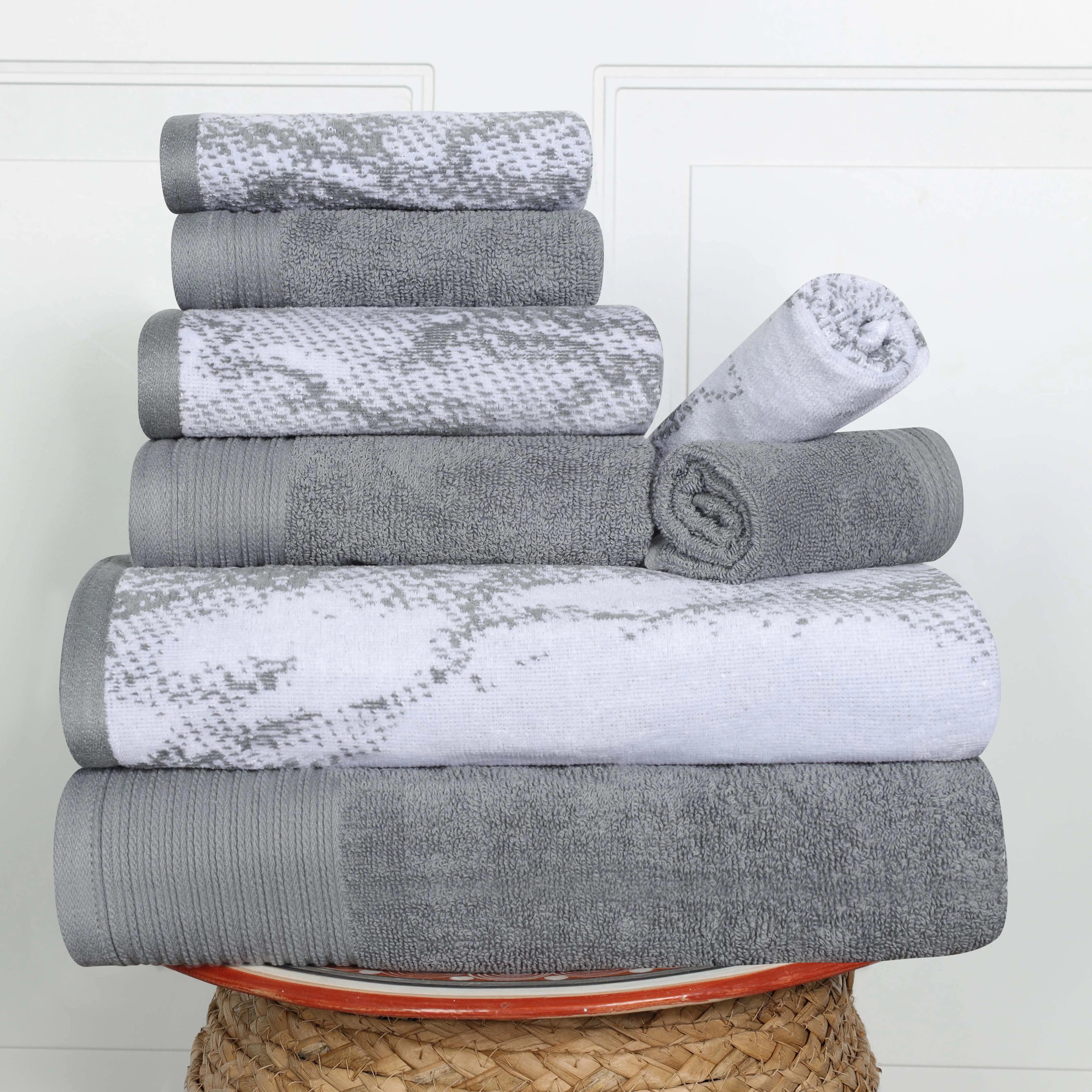 Cotton Marble and Solid Quick Dry 8 Piece Assorted Bathroom Towel Set - Towel Set by Superior Brand