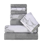 Cotton Marble and Solid Quick Dry 8 Piece Assorted Bathroom Towel Set - Towel Set by Superior Brand