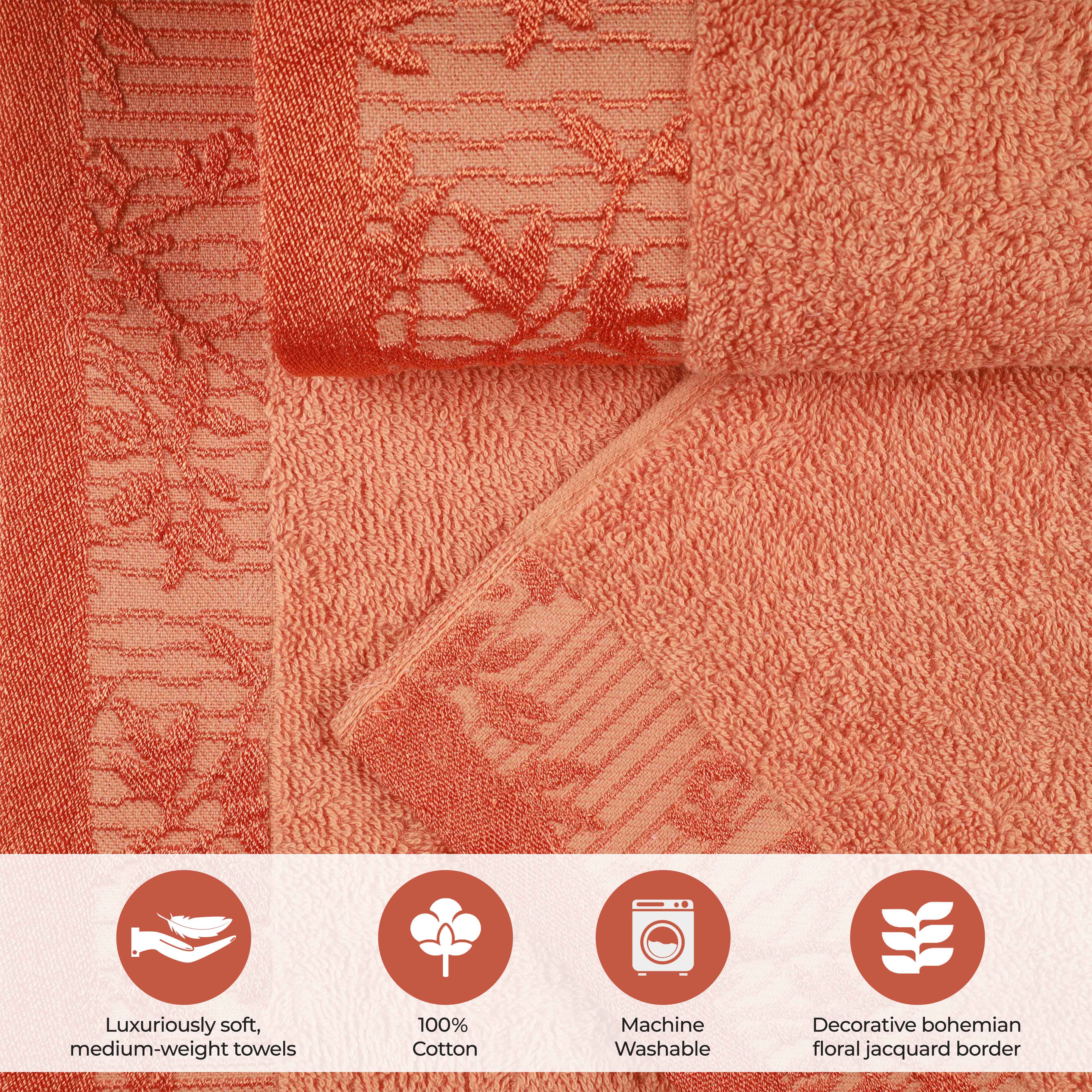 Wisteria Cotton Medium Weight Floral Jacquard Border 12 Piece Towel Set - Towel Set by Superior Brand