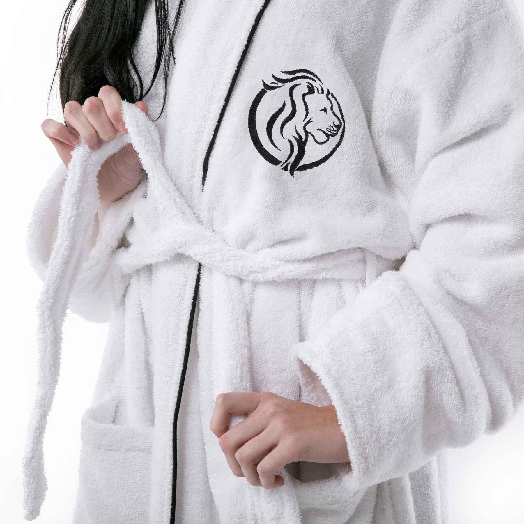 Cotton Adult Unisex Embroidered Fluffy Bathrobe White