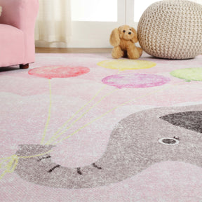 Superior Nursery Elephant Flatweave Indoor Area Rug - Soft Pink