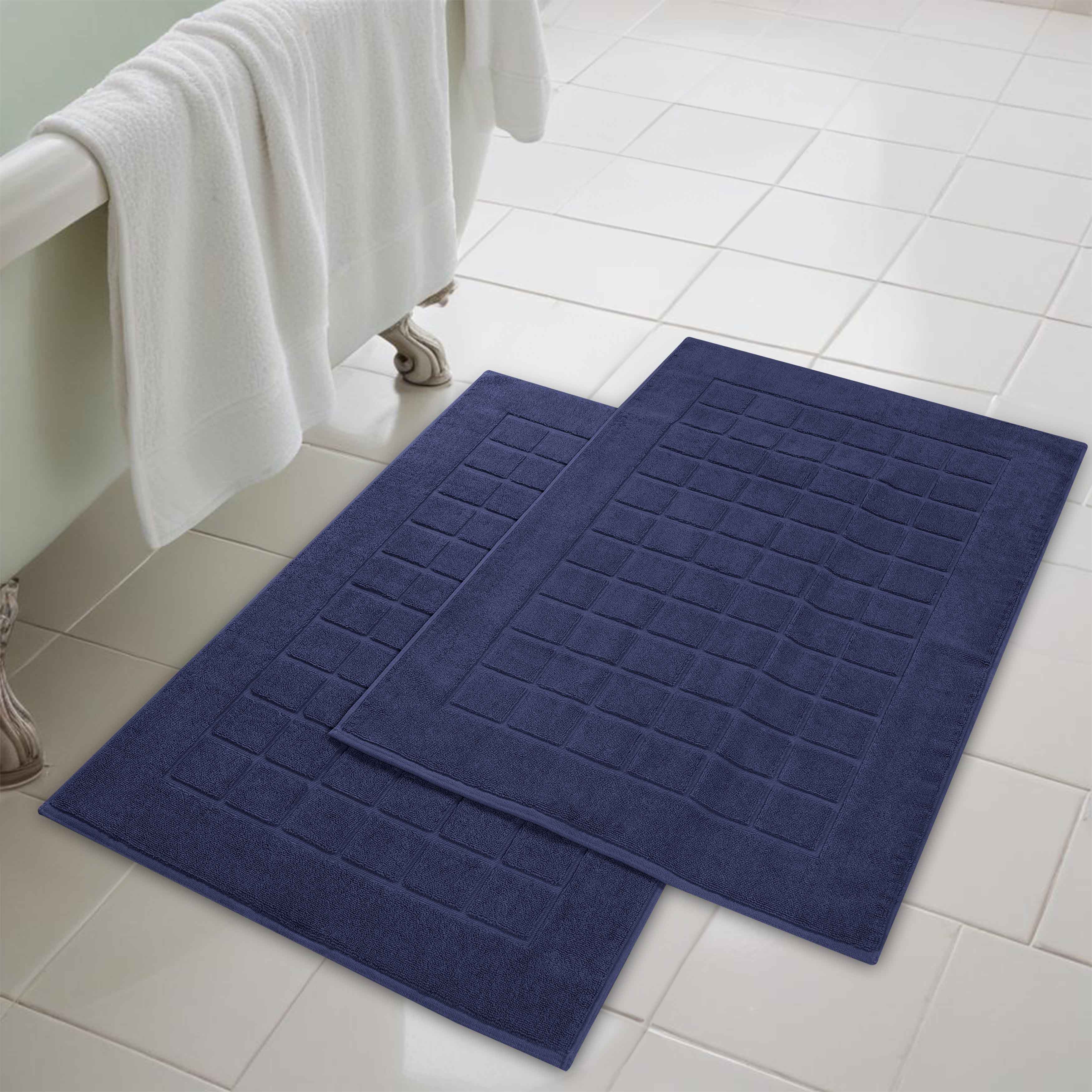 Nora Cotton Solid Absorbent Thick Checkered Washable Bath Mat Set of 2 - Bath Mats by Superior Brand