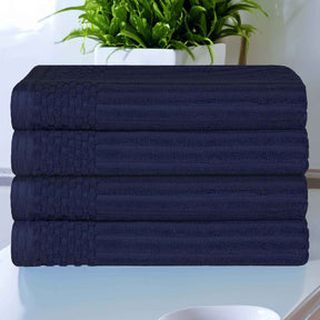 Soho Ribbed Cotton Absorbent Bath Towel Set of 4 - NavyBlue