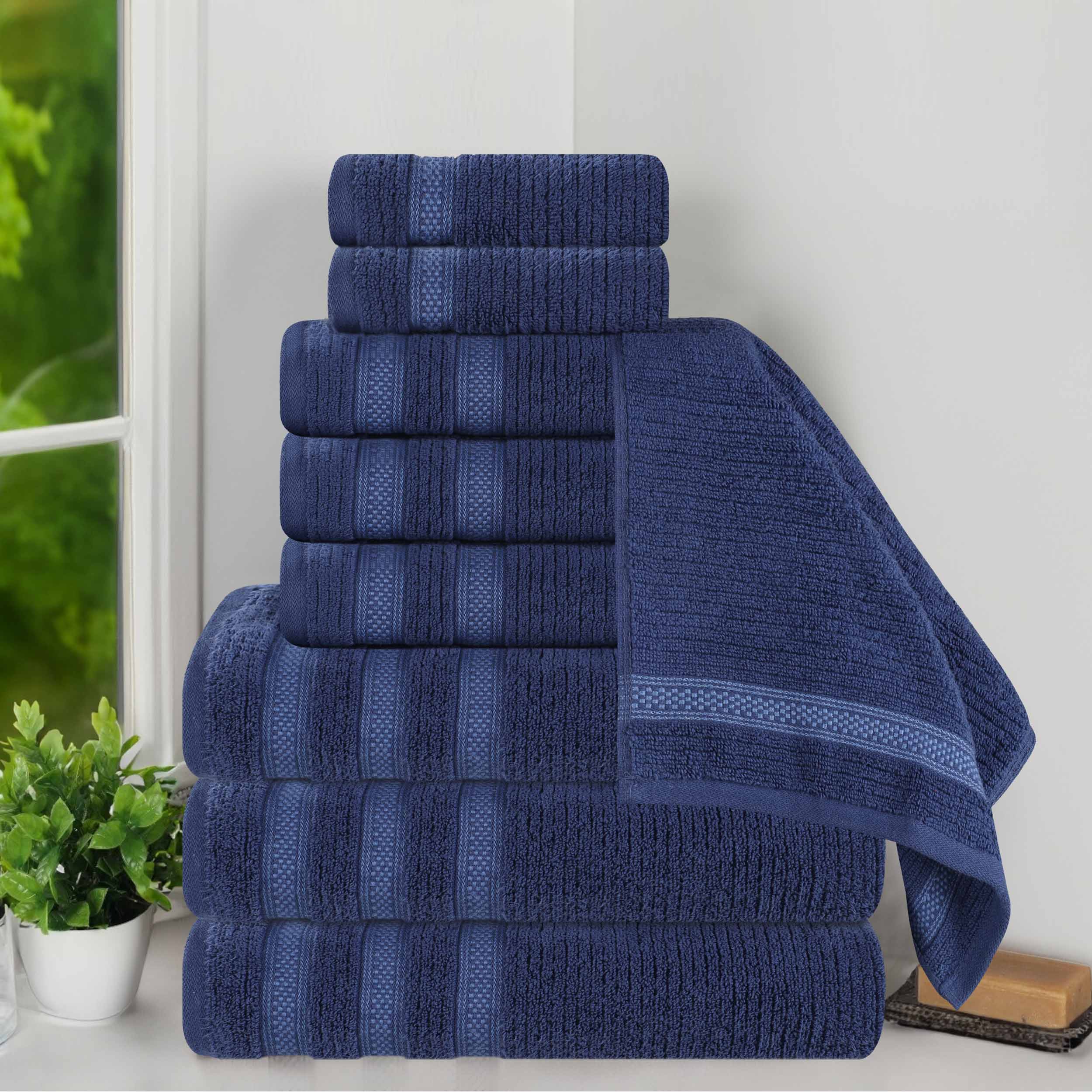 Brea Zero Twist Cotton Ribbed Geometric Border 9 Piece Towel Set - Towel Set by Superior Brand