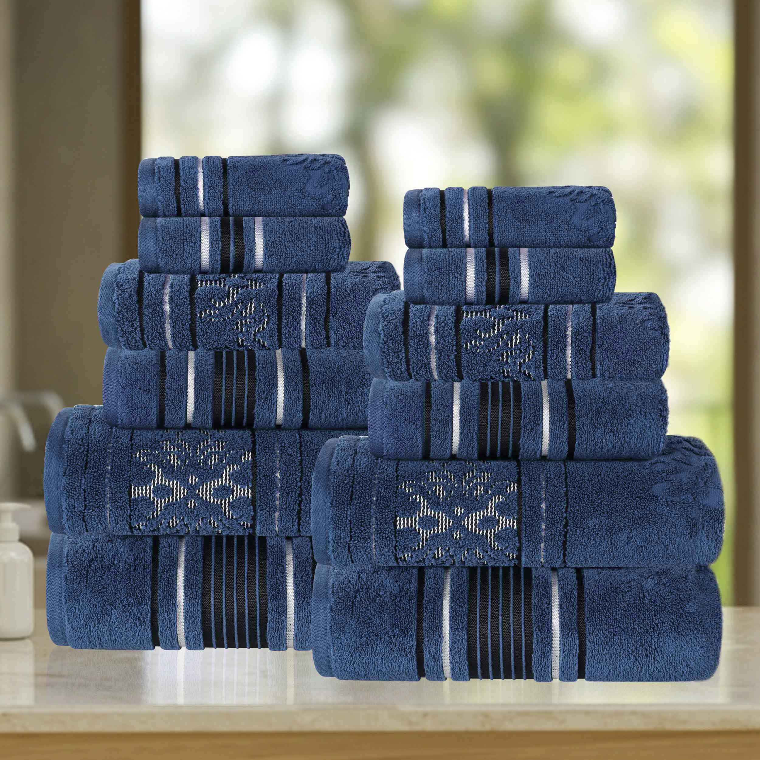 Sadie Zero Twist Cotton Solid and Jacquard Floral 12 Piece Towel Set - Towel Set by Superior Brand