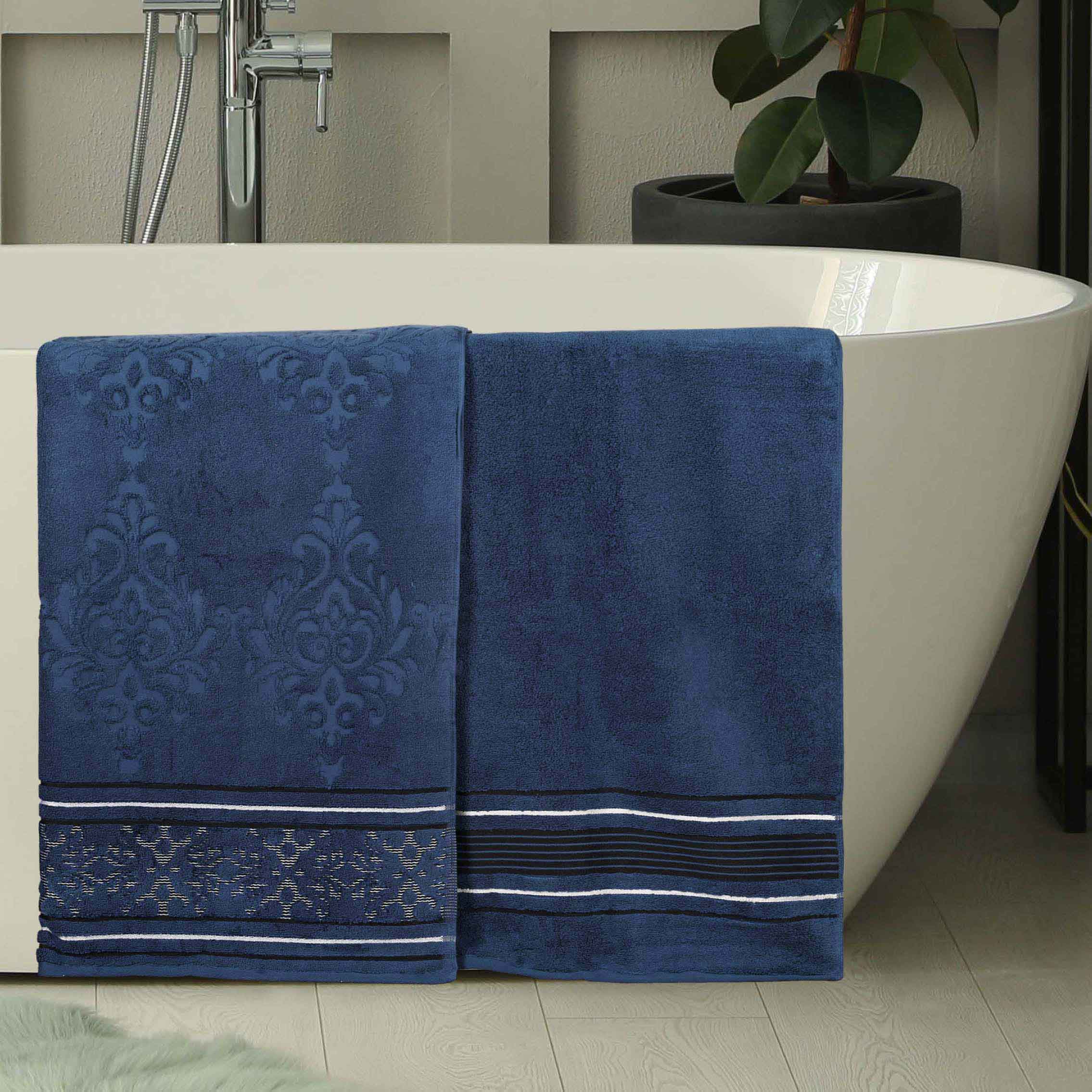 Sadie Zero Twist Cotton Solid and Jacquard Floral Bath Sheet Set of 2 - Bath Sheet by Superior Brand
