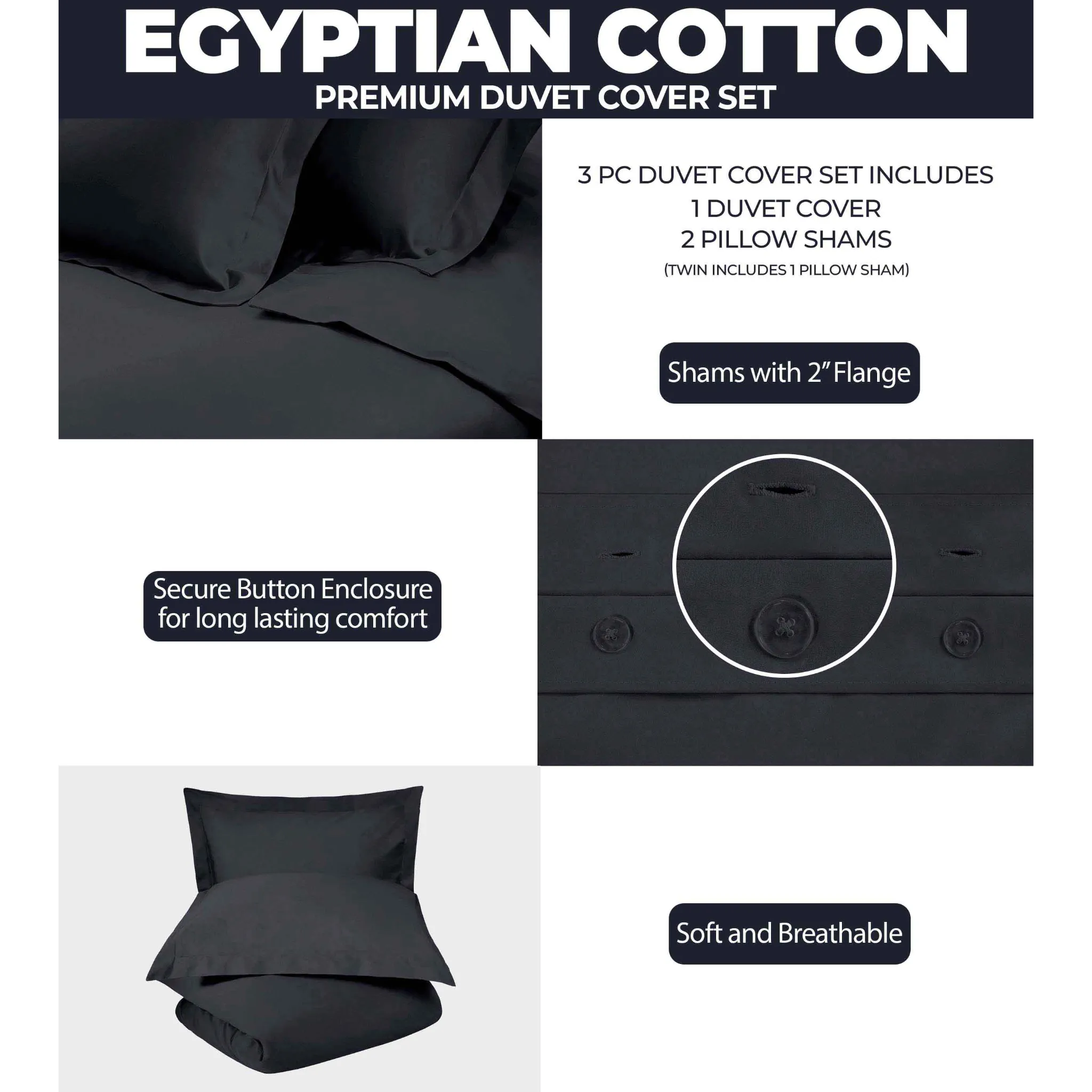 Egyptian Cotton 400 Thread Count Solid Luxury Duvet Cover Set - Egyptian Cotton Duvet Cover Set by Superior Brand