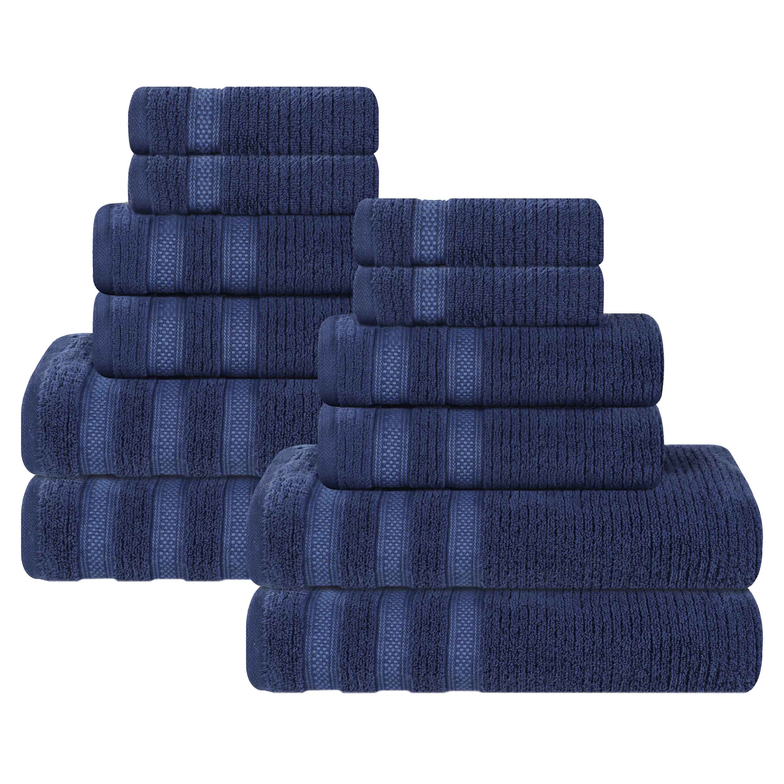 Brea Zero Twist Cotton Ribbed Geometric Border 12 Piece Towel Set - Towel Set by Superior Brand