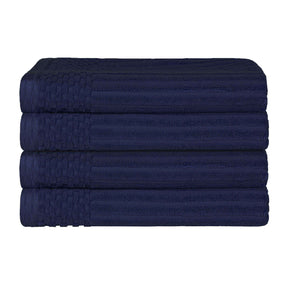 Soho Ribbed Cotton Absorbent Bath Towel Set of 4 - NavyBlue