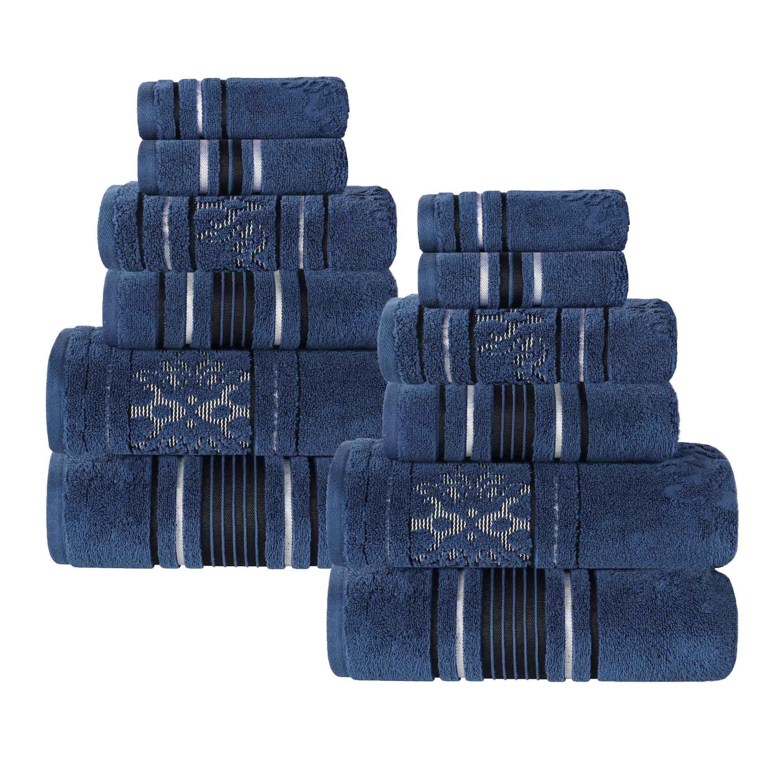 Sadie Zero Twist Cotton Solid and Jacquard Floral 12 Piece Towel Set - Towel Set by Superior Brand