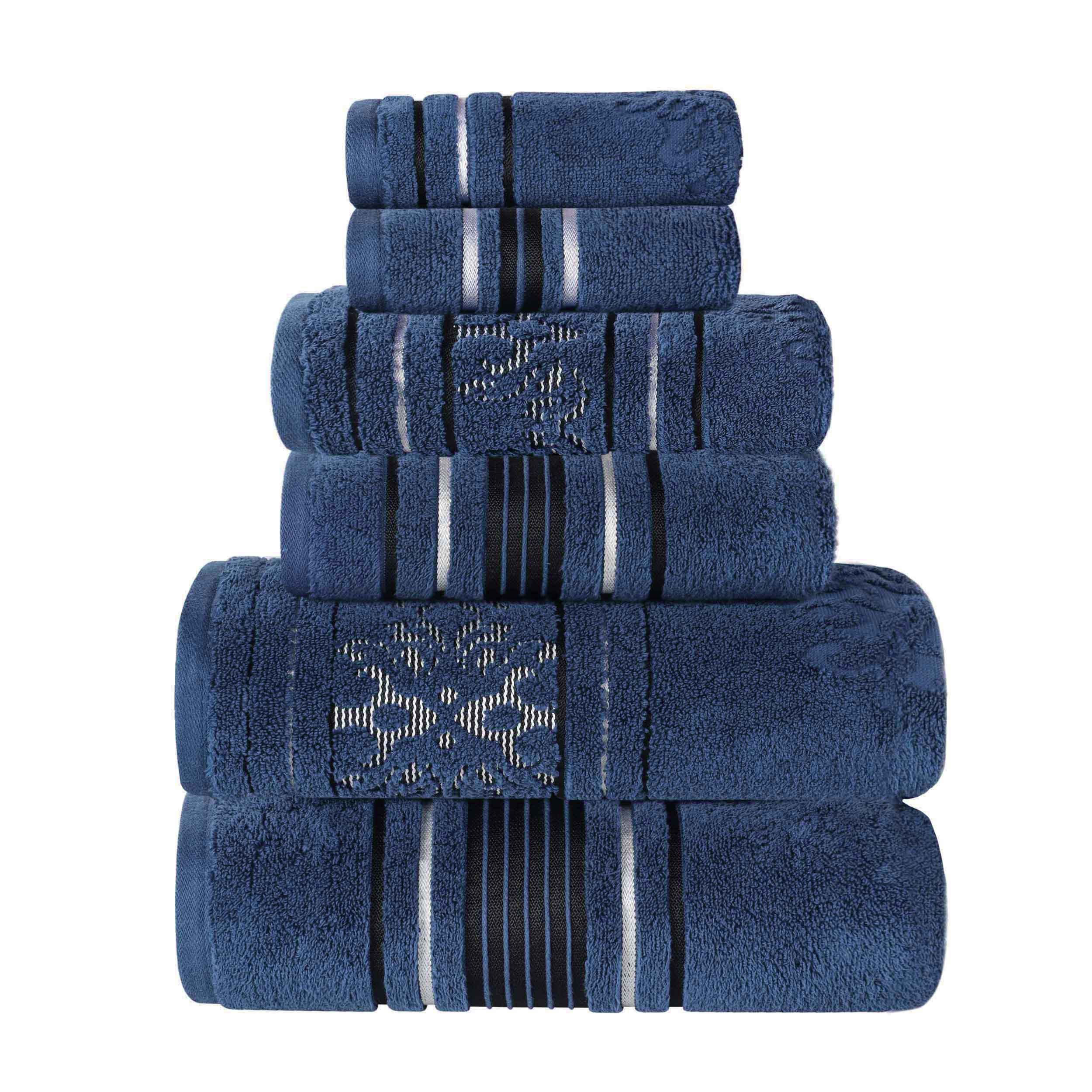 Sadie Zero Twist Cotton Solid and Jacquard Floral 6 Piece Towel Set - Towel Set by Superior Brand