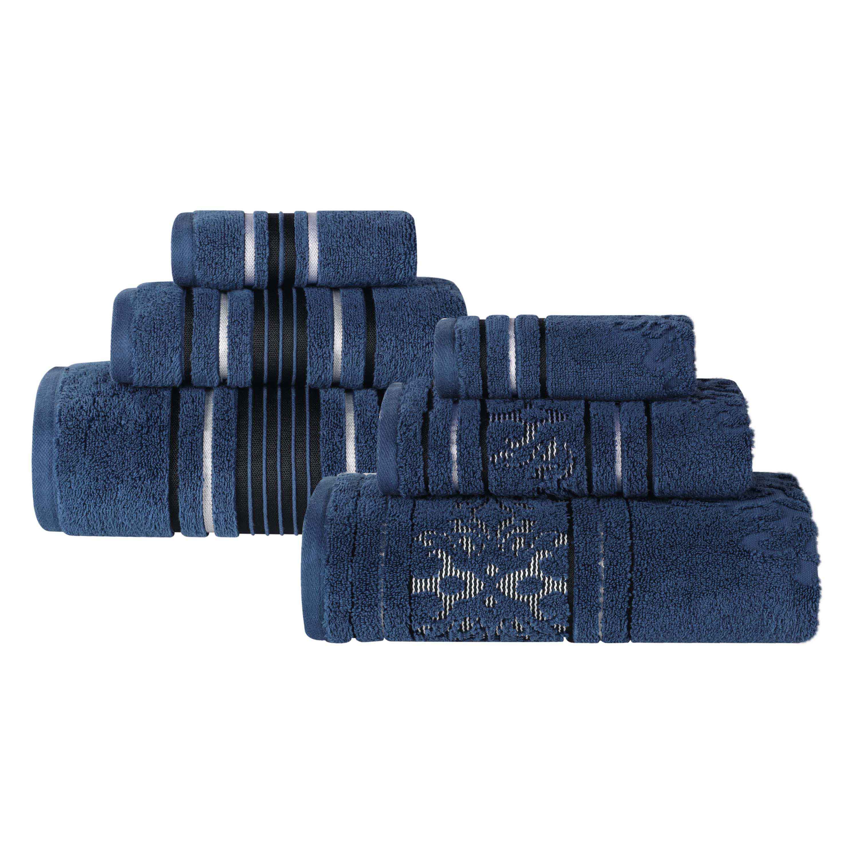 Sadie Zero Twist Cotton Solid and Jacquard Floral 6 Piece Towel Set - Towel Set by Superior Brand