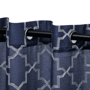 Embroidered Quatrefoil Semi Sheer 2 Piece Curtain Panel Set - NavyBlue
