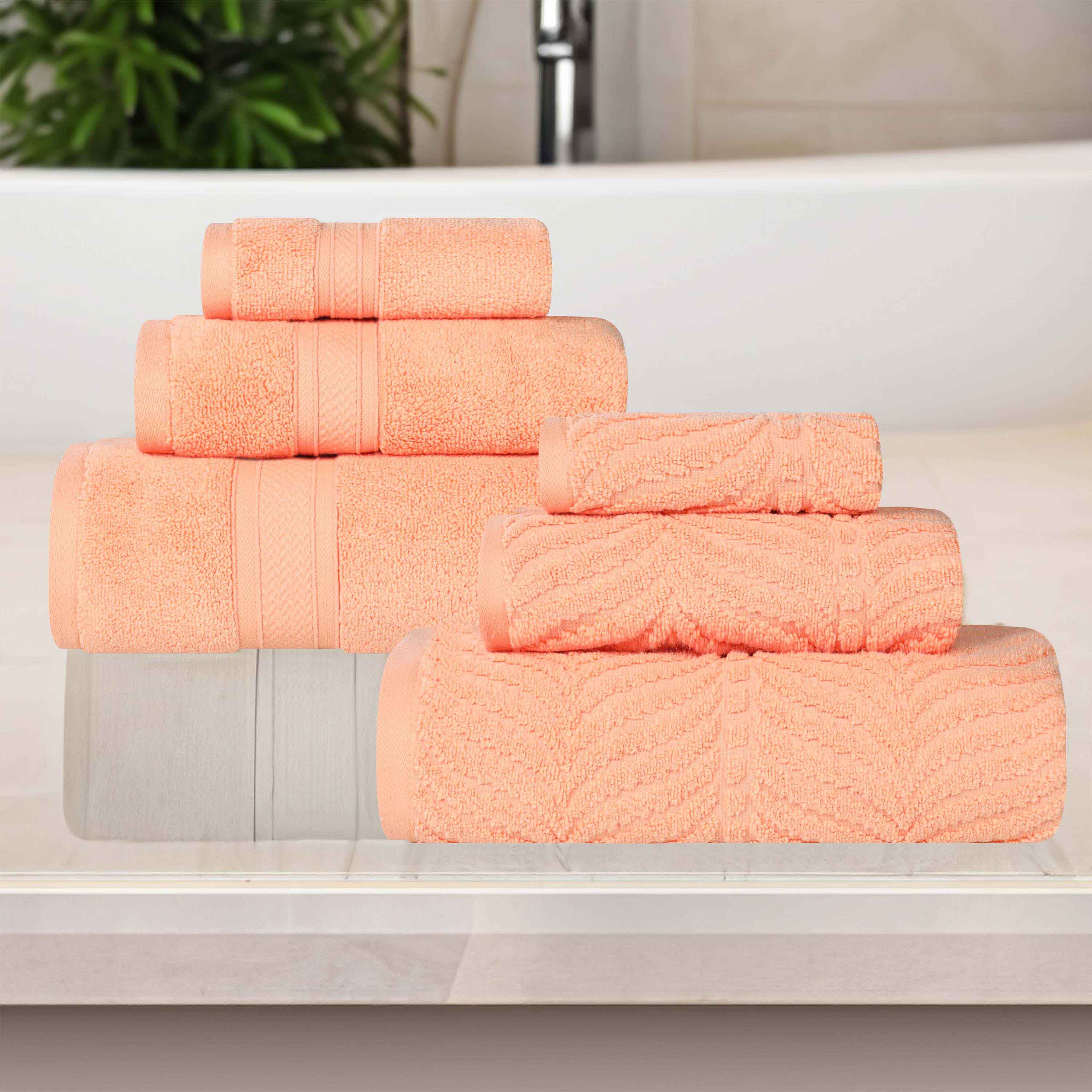Chevron Zero-Twist Cotton Jacquard and Solid Towel Set 6 Piece - Towel Set by Superior Brand