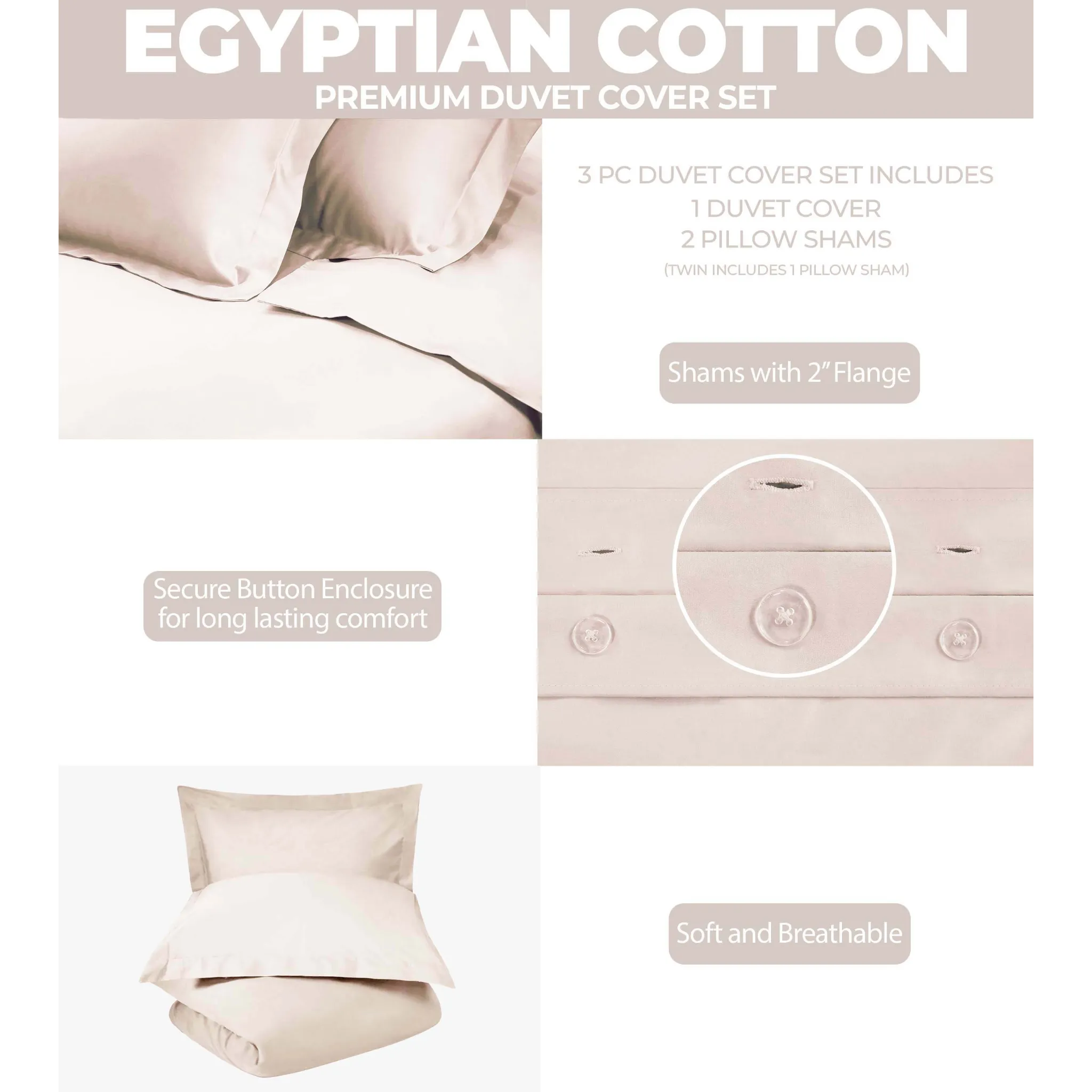 Egyptian Cotton 400 Thread Count Solid Luxury Duvet Cover Set - Egyptian Cotton Duvet Cover Set by Superior Brand