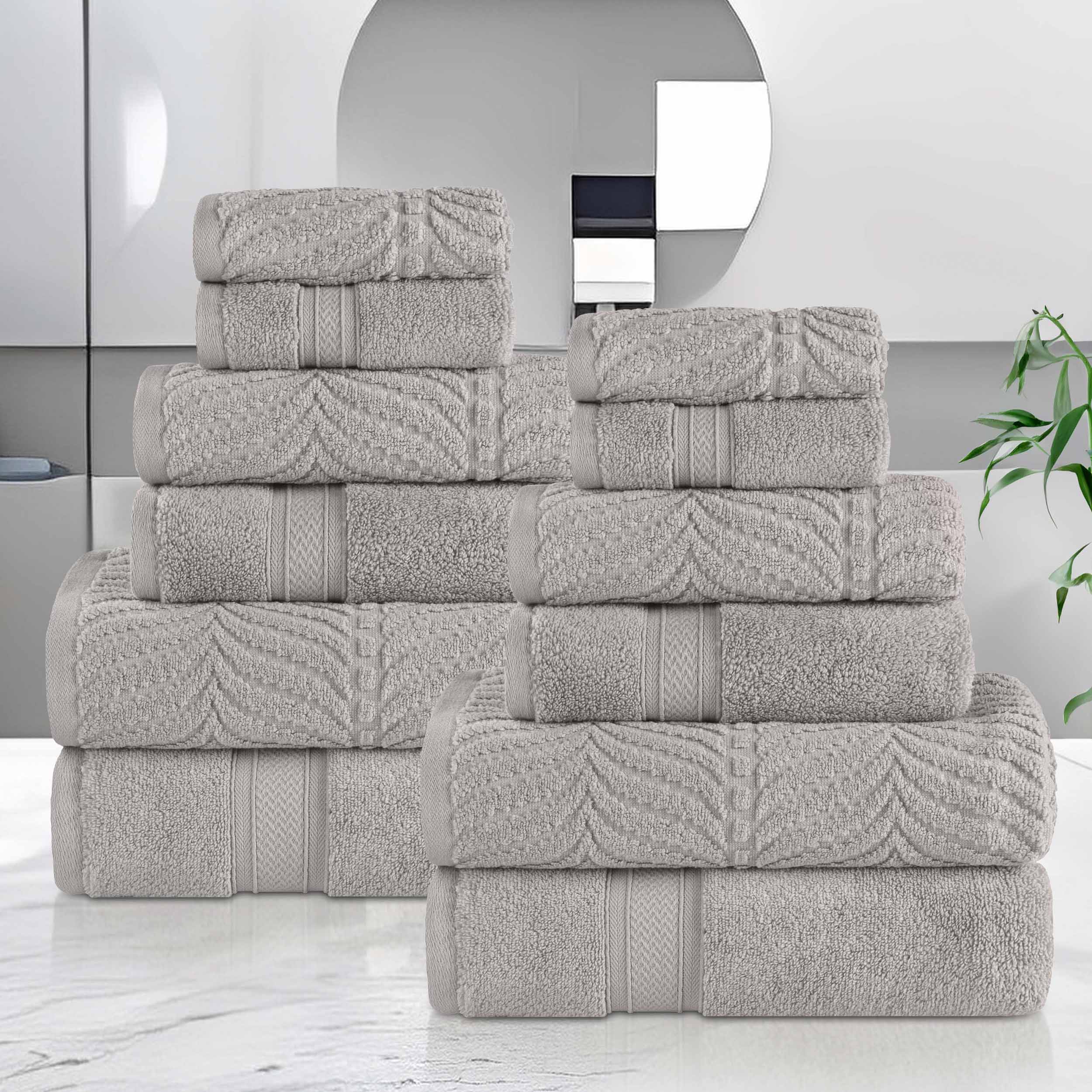 Chevron Zero Twist Solid and Jacquard Soft Cotton 12 Piece Towel Set - Towel Set by Superior Brand