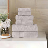 Chevron Zero-Twist Cotton Jacquard and Solid Towel Set 6 Piece - Towel Set by Superior Brand