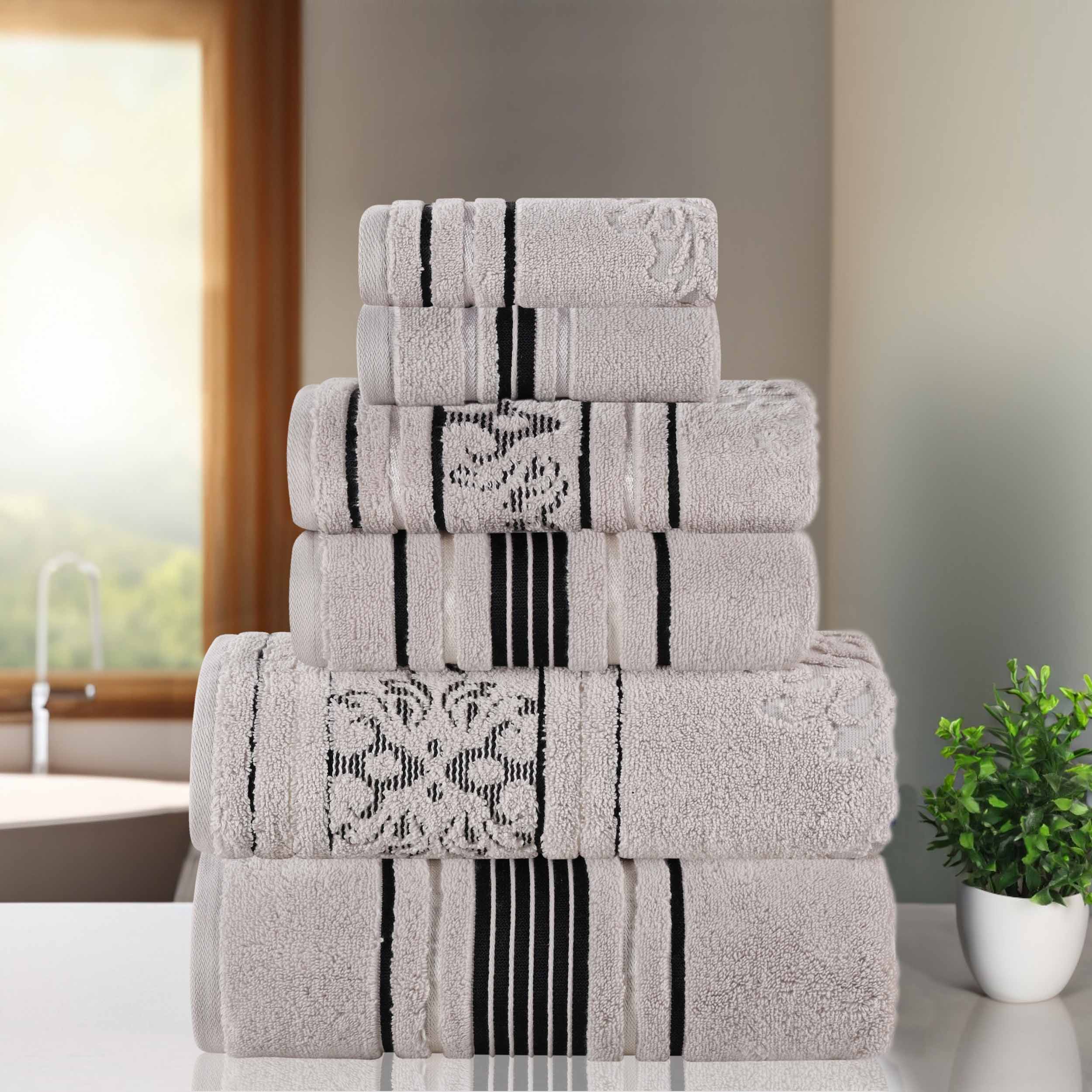 Sadie Zero Twist Cotton Solid and Jacquard Floral 6 Piece Towel Set - Towel Set by Superior Brand