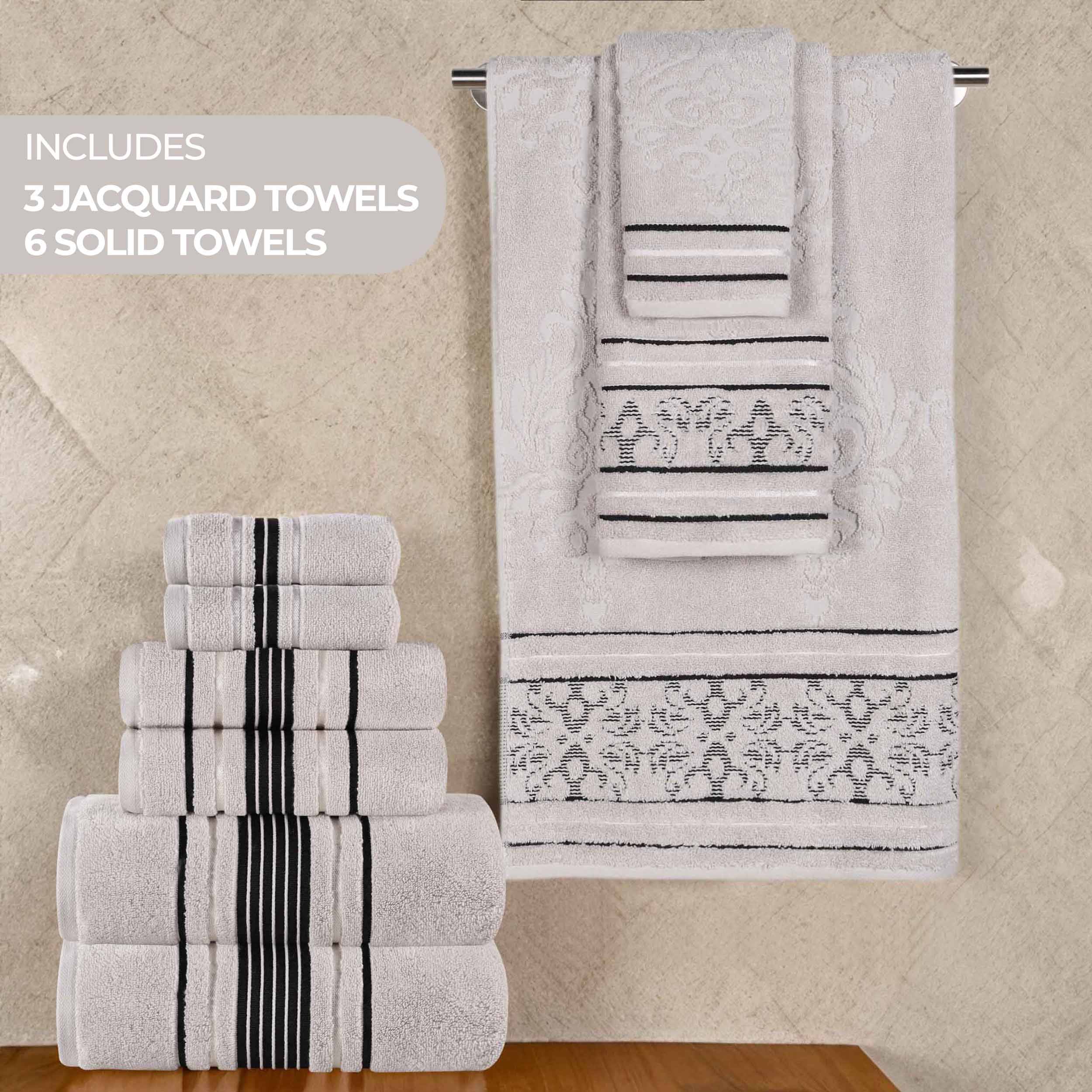 Zero-Twist Cotton Jacquard Towel Set 9 Piece - Sadie - Towel Set by Superior Brand