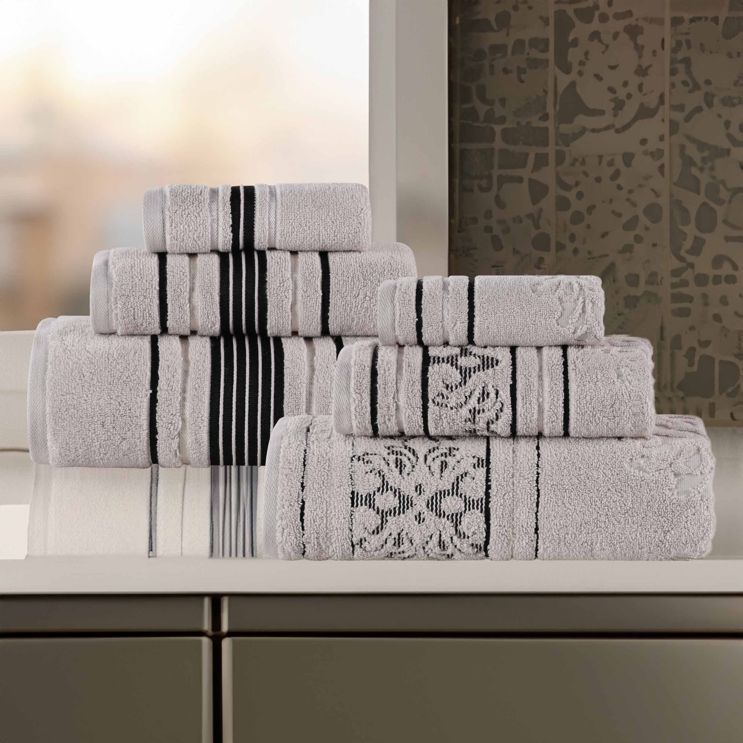 Sadie Zero Twist Cotton Solid and Jacquard Floral 6 Piece Towel Set - Towel Set by Superior Brand