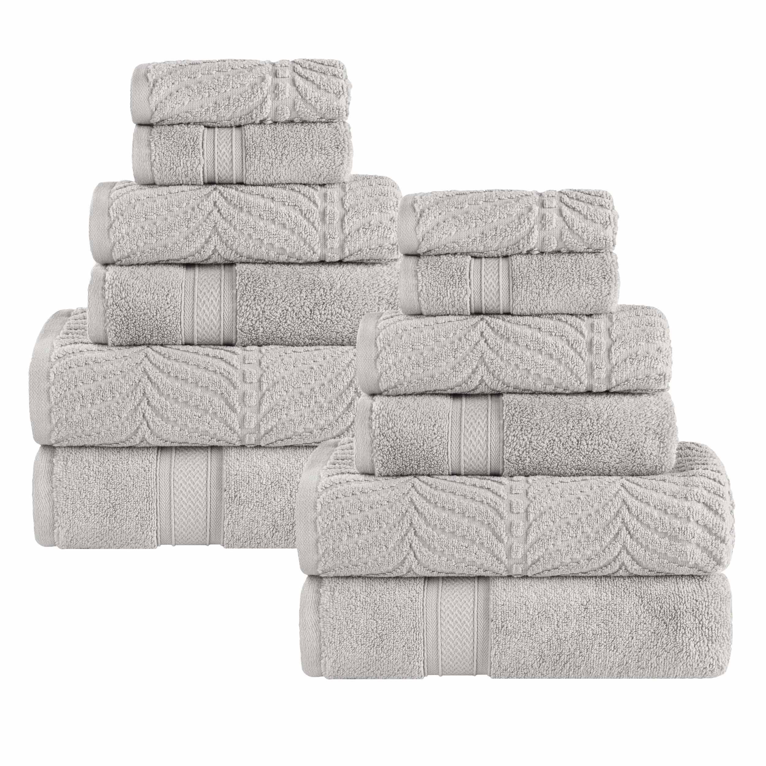 Chevron Zero Twist Solid and Jacquard Soft Cotton 12 Piece Towel Set - Towel Set by Superior Brand