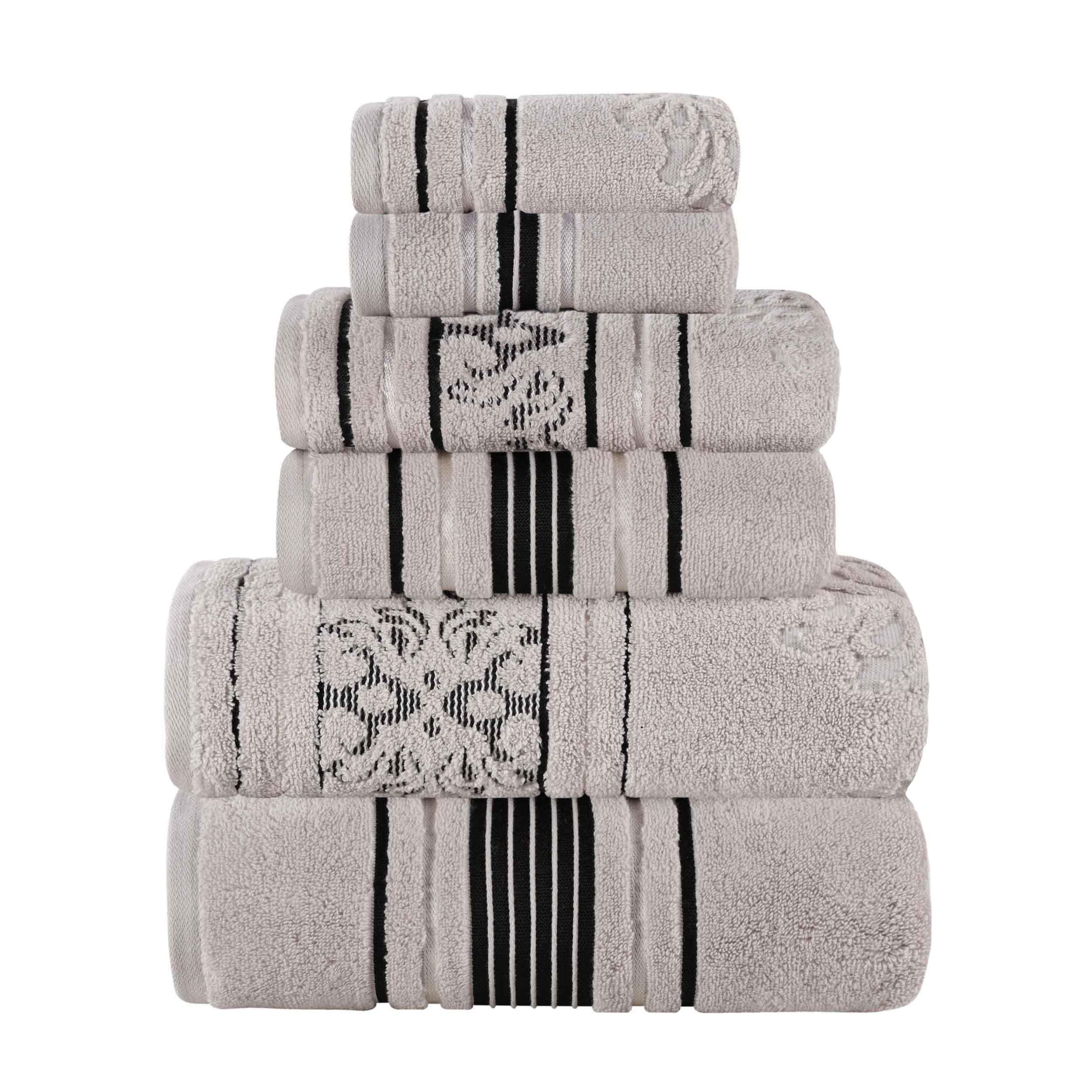 Sadie Zero Twist Cotton Solid and Jacquard Floral 6 Piece Towel Set - Towel Set by Superior Brand