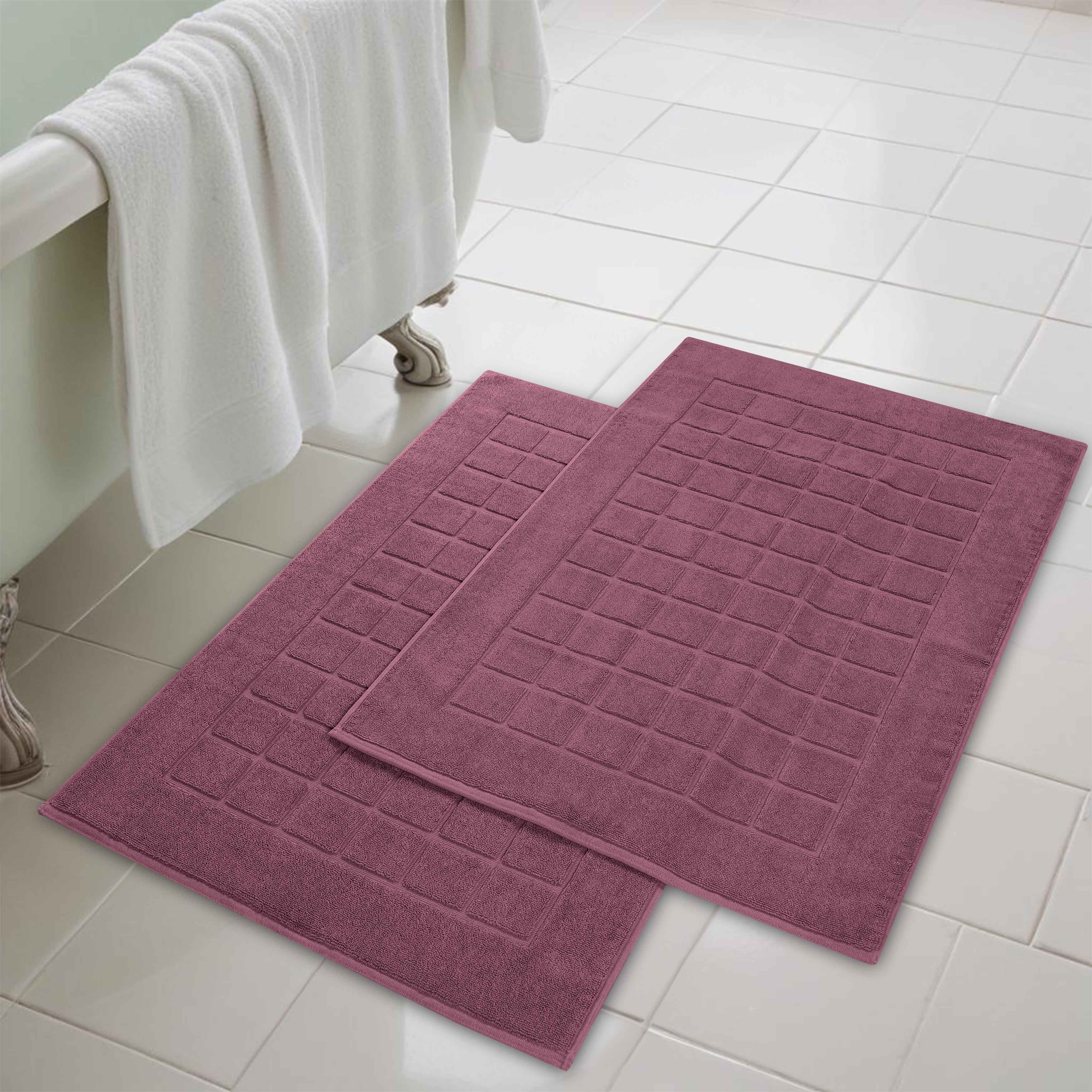 Nora Cotton Solid Absorbent Thick Checkered Washable Bath Mat Set of 2 - Bath Mats by Superior Brand