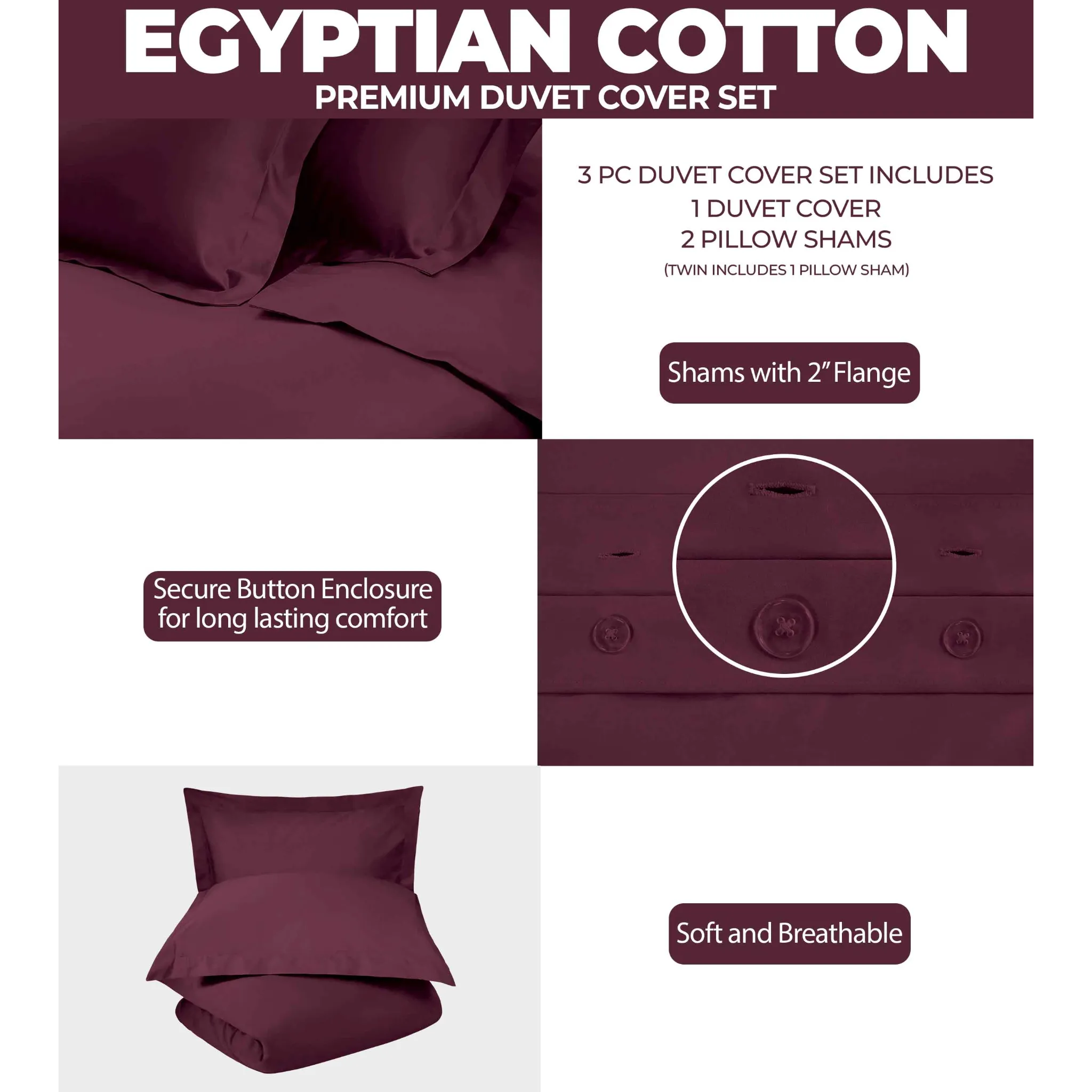 Egyptian Cotton 400 Thread Count Solid Luxury Duvet Cover Set - Egyptian Cotton Duvet Cover Set by Superior Brand