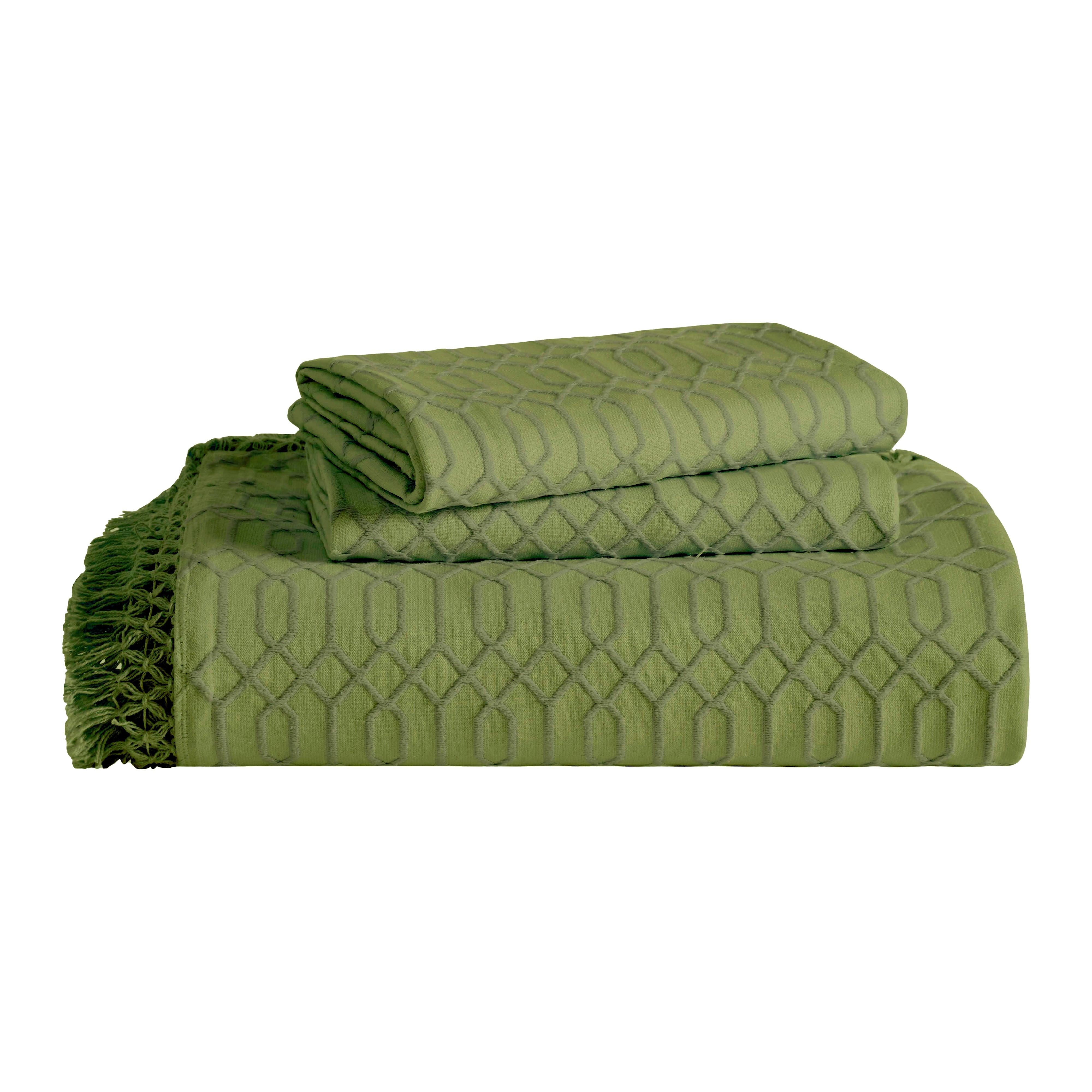 Lightweight Cotton Bedspread Set 3-Piece Remi Geometric Fringe Jacquard - Bedspread by Superior Brand