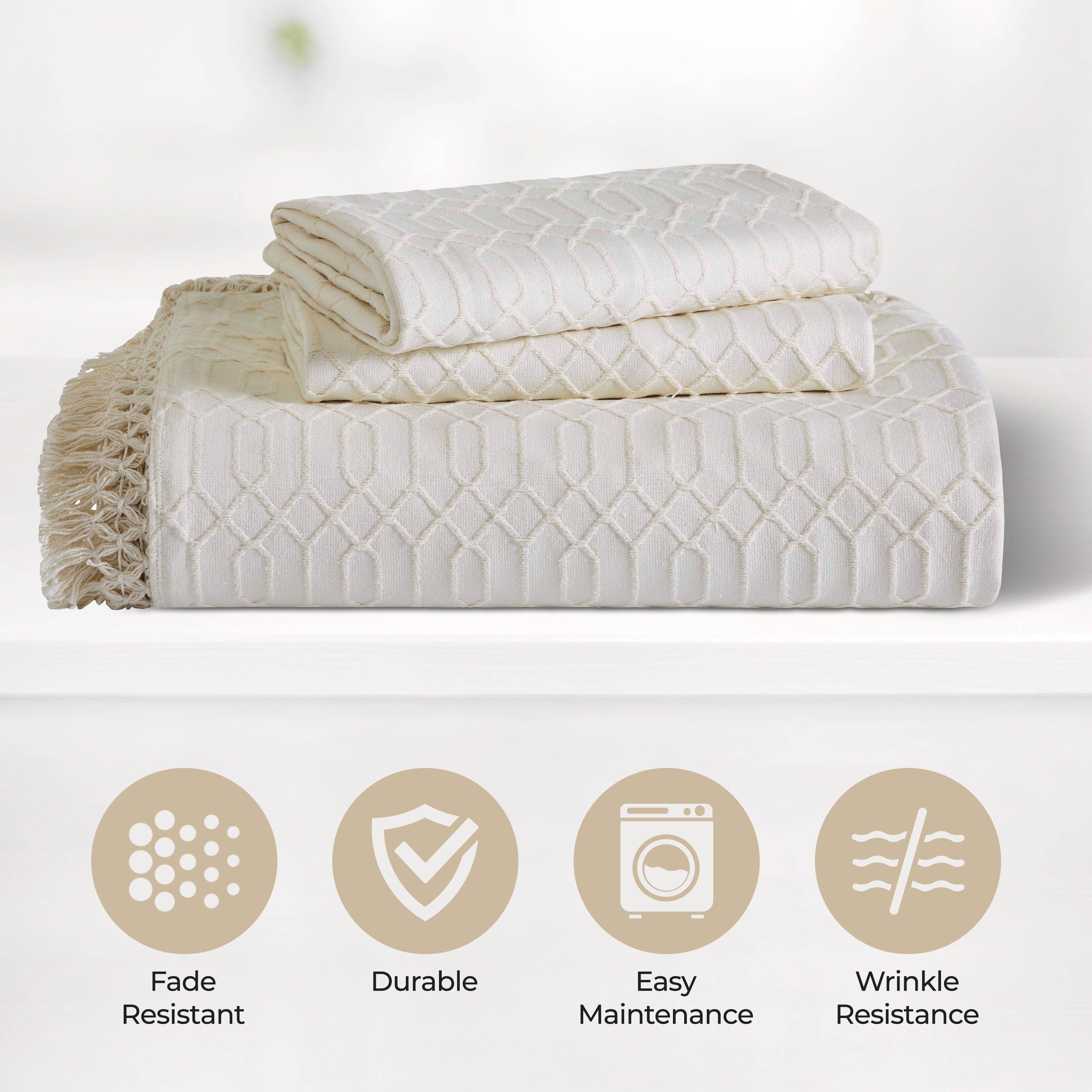 Lightweight Cotton Bedspread Set 3-Piece Remi Geometric Fringe Jacquard - Bedspread by Superior Brand
