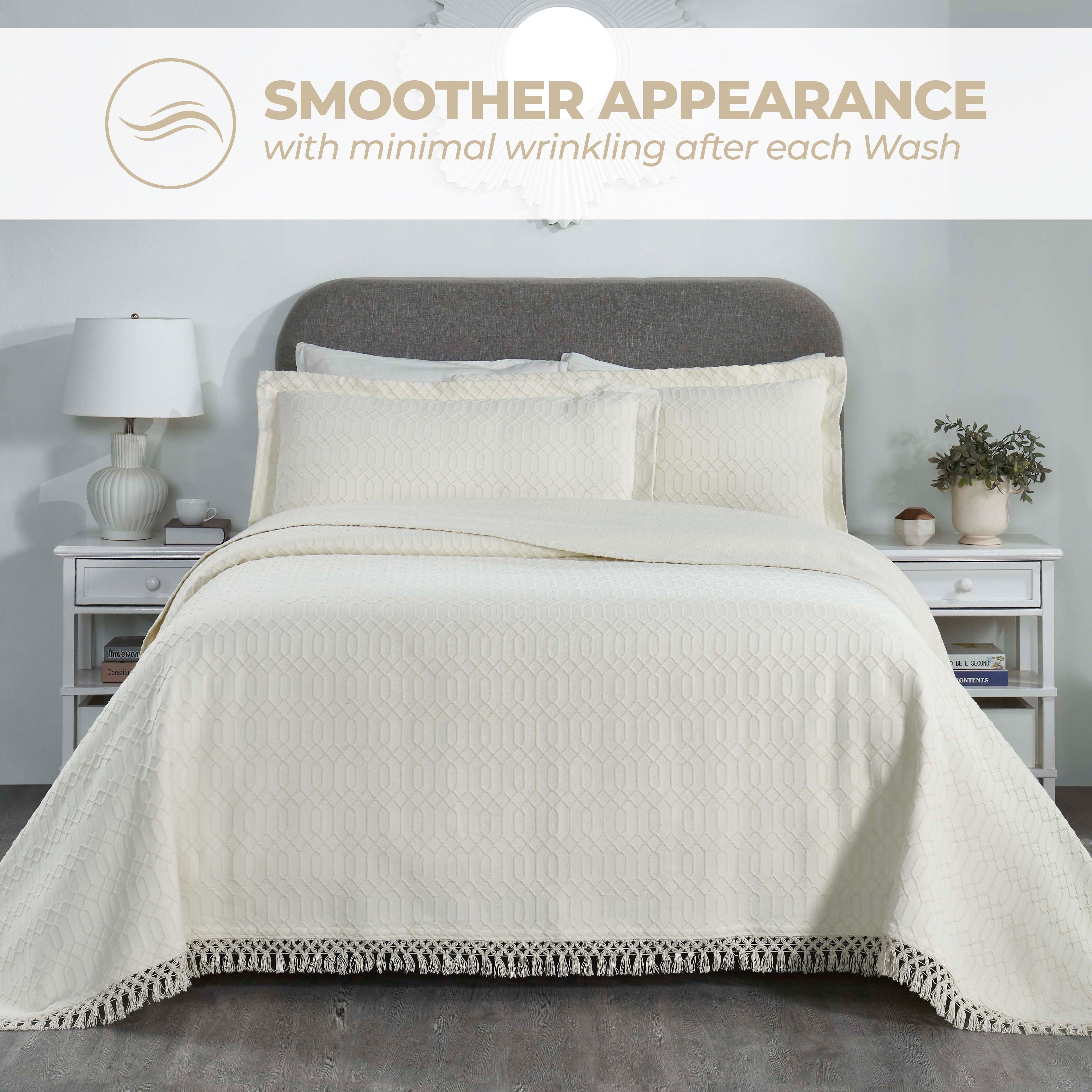 Lightweight Cotton Bedspread Set 3-Piece Remi Geometric Fringe Jacquard - Bedspread by Superior Brand