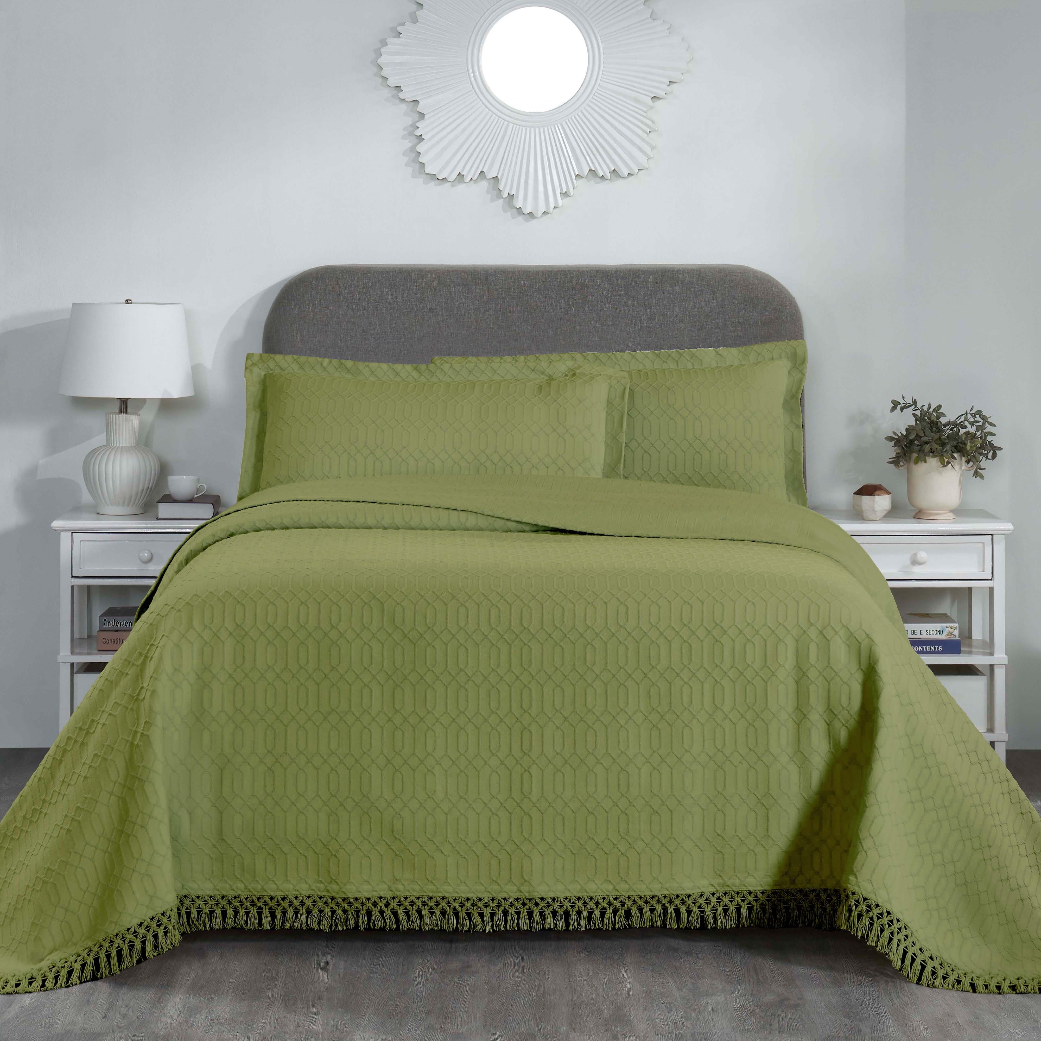 Lightweight Cotton Bedspread Set 3-Piece Remi Geometric Fringe Jacquard - Bedspread by Superior Brand