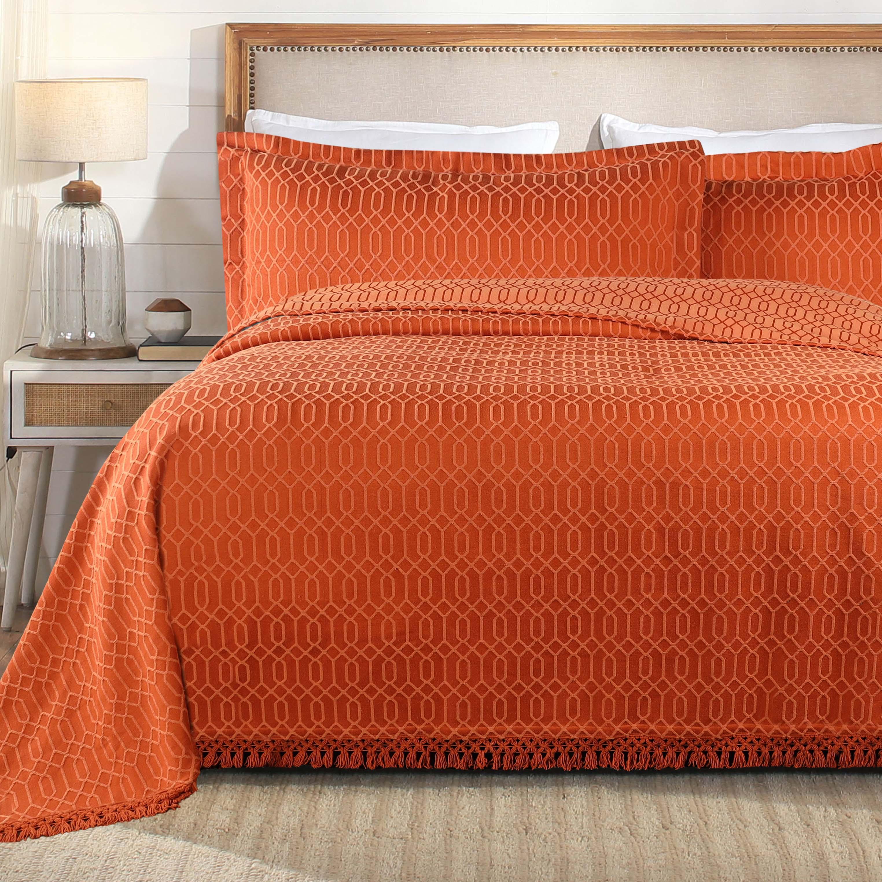 Lightweight Cotton Bedspread Set 3-Piece Remi Geometric Fringe Jacquard - Bedspread by Superior Brand