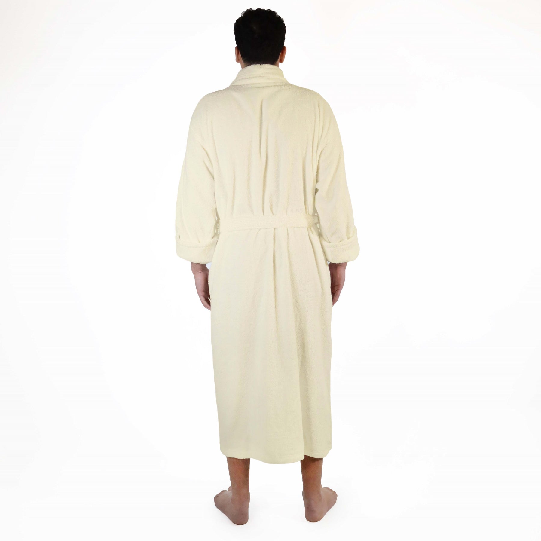 Classic Men's Home and Bath Collection Traditional Turkish Cotton Cozy Bathrobe with Adjustable Belt and Hanging Loop - Ivory