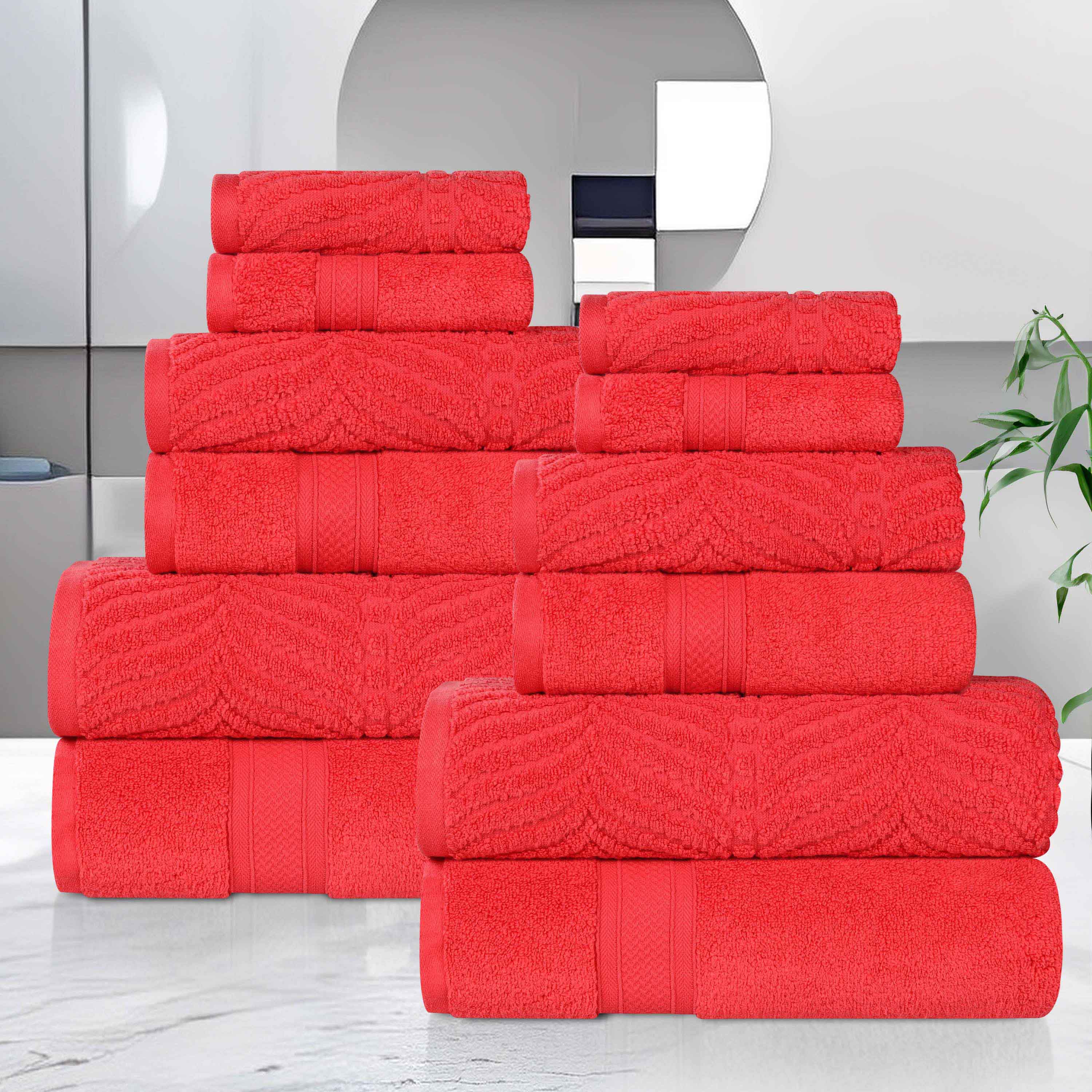 Chevron Zero Twist Solid and Jacquard Soft Cotton 12 Piece Towel Set - Towel Set by Superior Brand