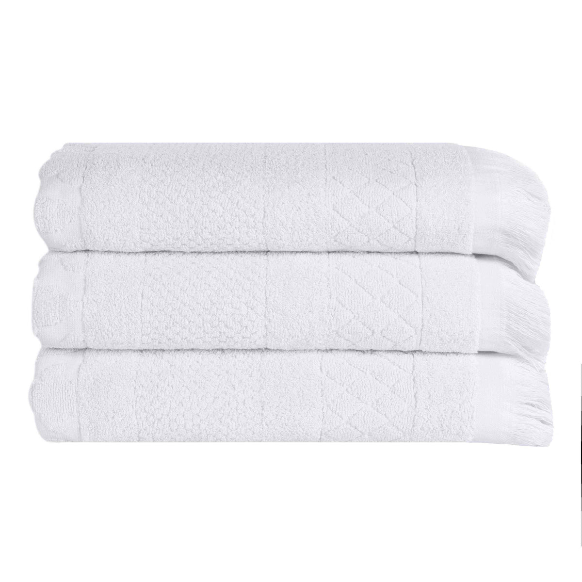 Rolla Cotton Geometric Jacquard Plush Absorbent Bath Towel - White