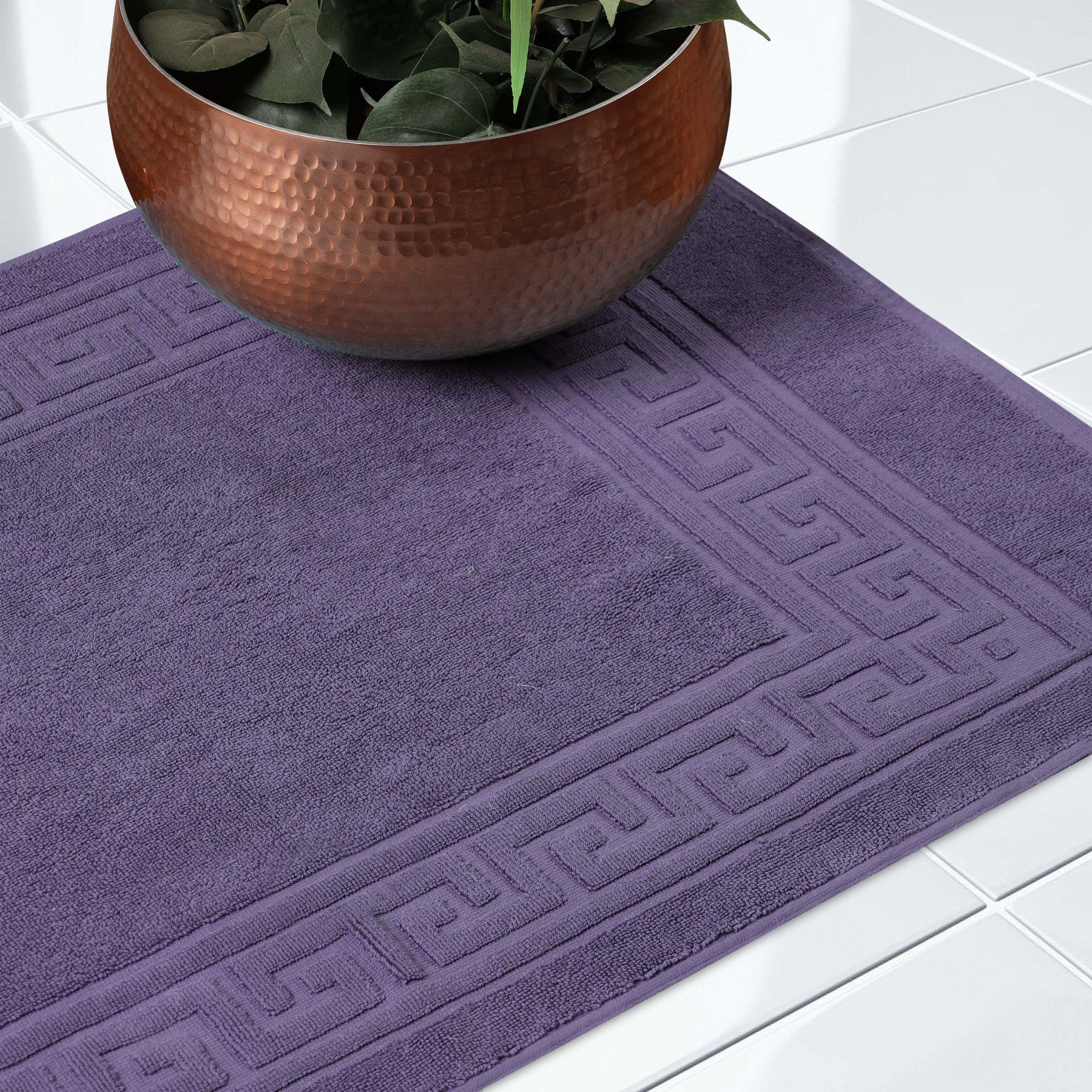 100% Cotton Highly-Absorbent Greek Key Border Solid 2-Piece Bath Mat Set - RoylaPurple