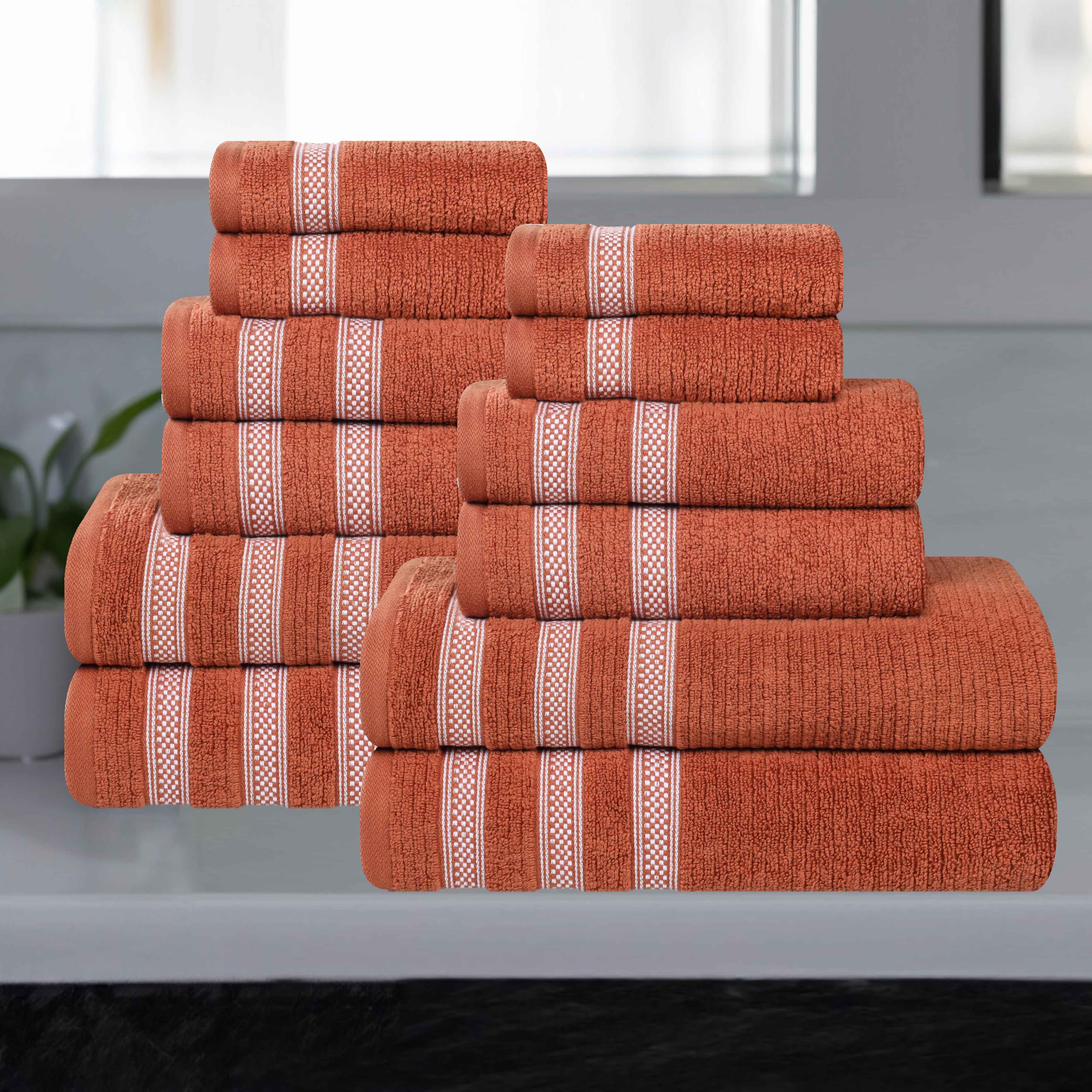 Brea Zero Twist Cotton Ribbed Geometric Border 12 Piece Towel Set - Towel Set by Superior Brand