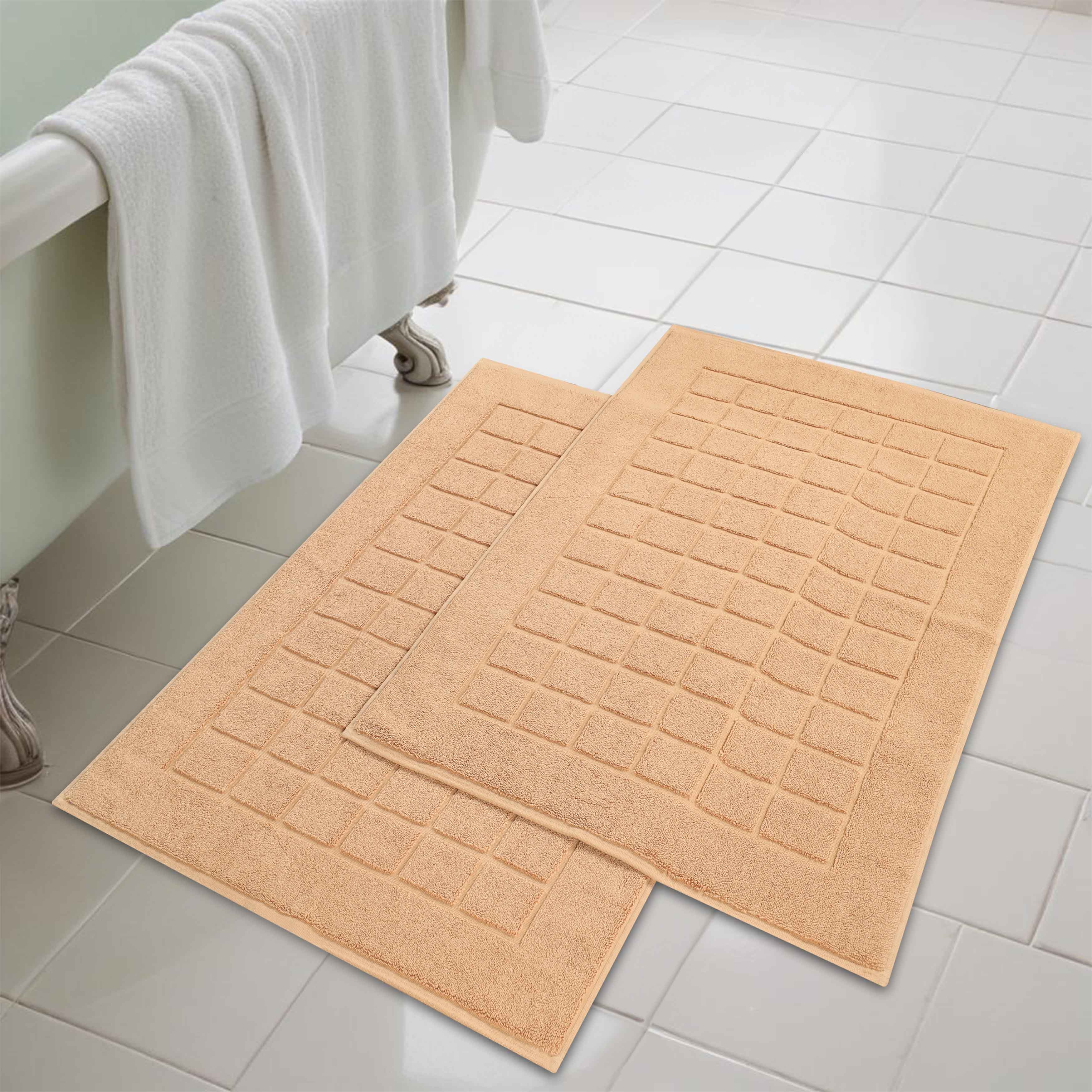 Nora Cotton Solid Absorbent Thick Checkered Washable Bath Mat Set of 2 - Bath Mats by Superior Brand
