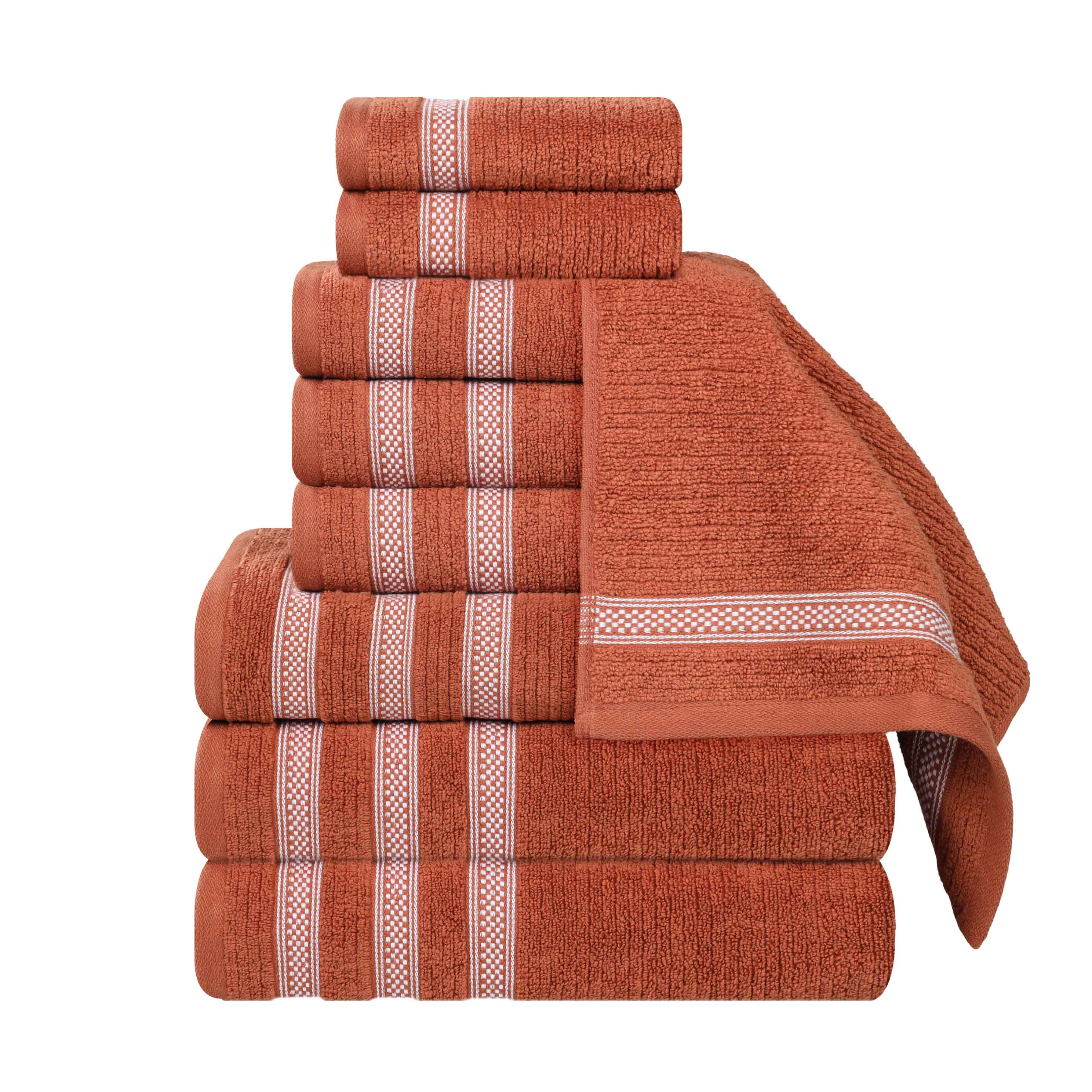 Brea Zero Twist Cotton Ribbed Geometric Border 9 Piece Towel Set - Towel Set by Superior Brand