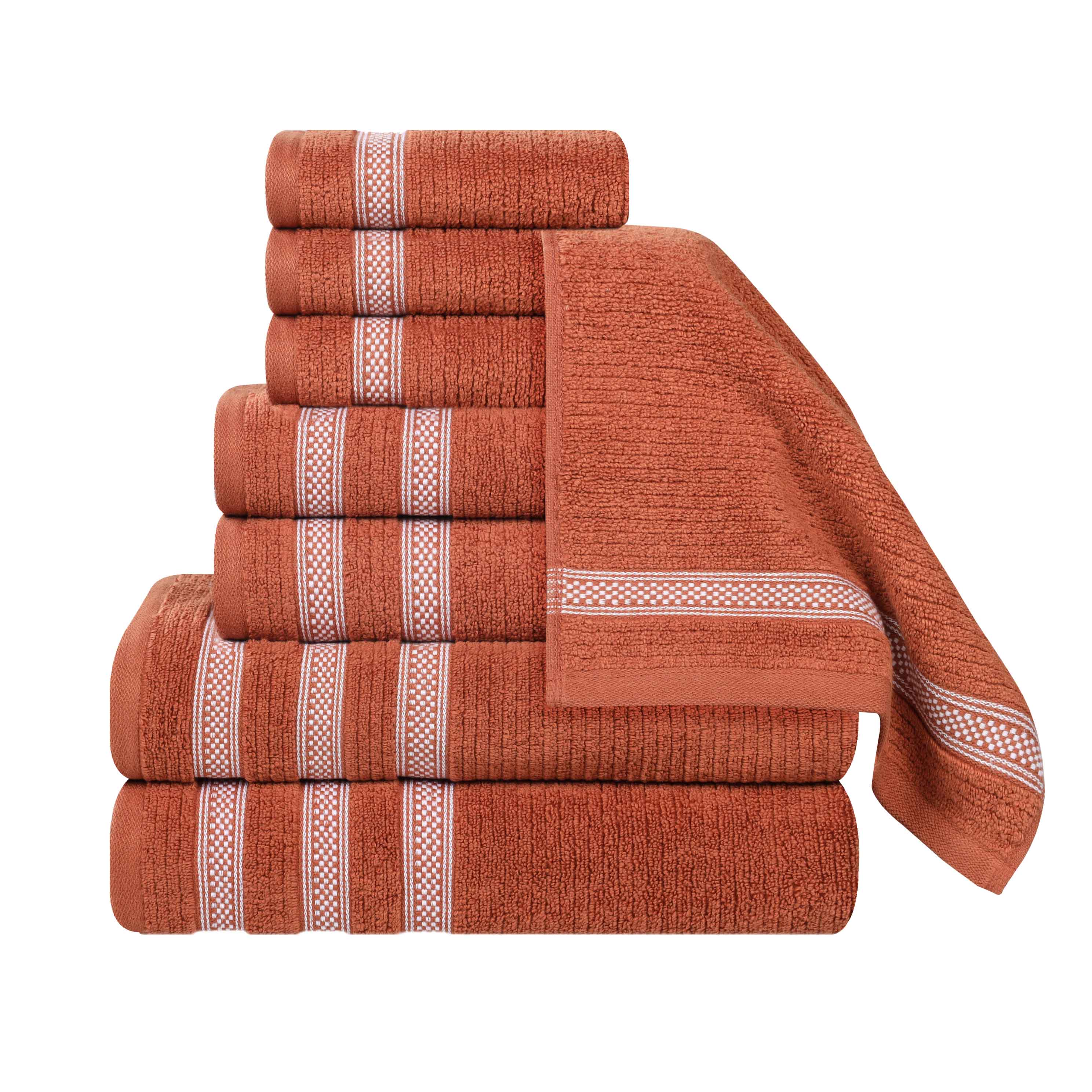 Brea Zero Twist Cotton Ribbed Geometric Border 8 Piece Towel Set - Towel Set by Superior Brand