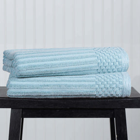 Superior Soho Ribbed Textured Cotton Ultra-Absorbent Bath Sheet & Bath Towel Set - Slate-Blue
