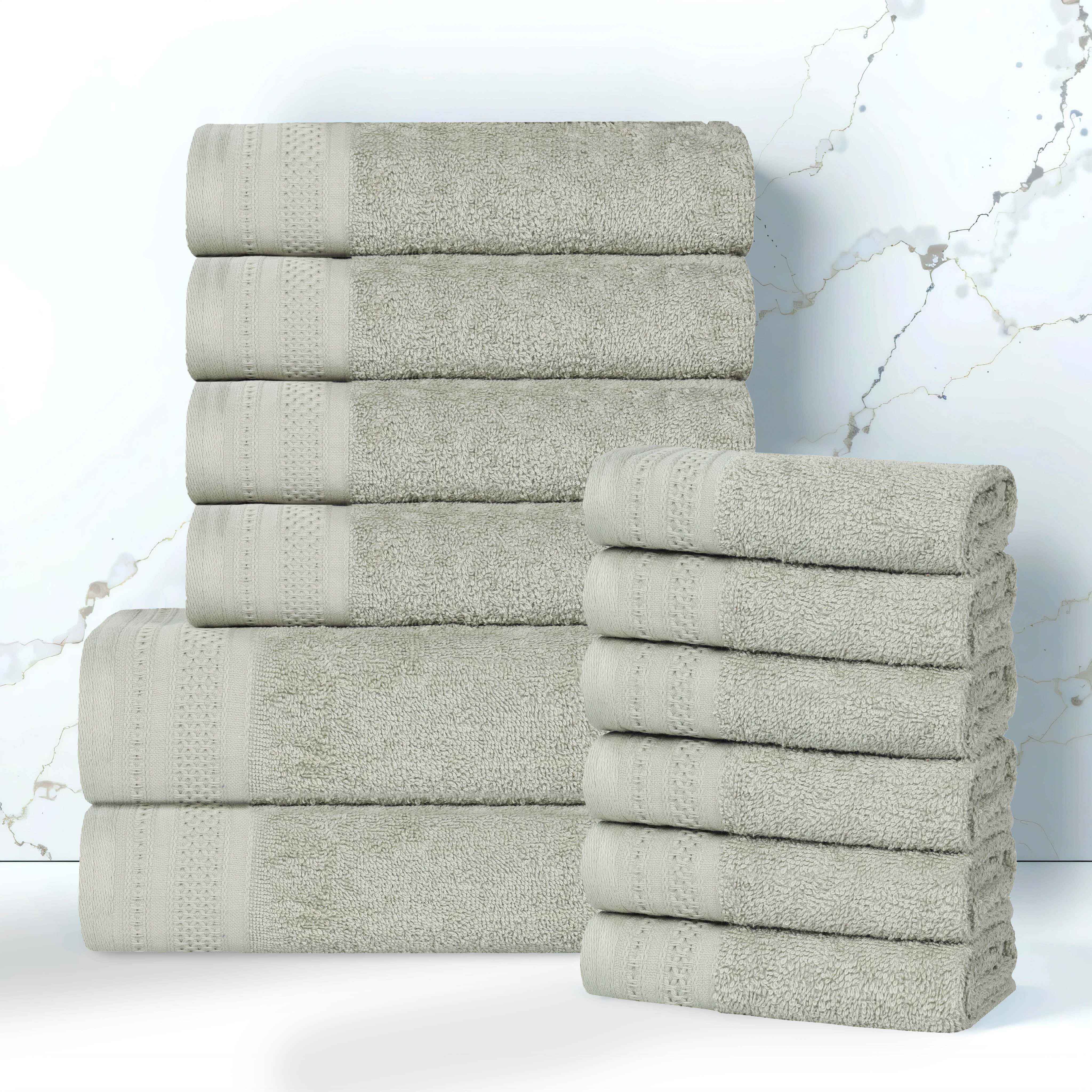 Cotton Waffle Border Towel Set 12-Piece - Honeycomb - Towel Set by Superior Brand