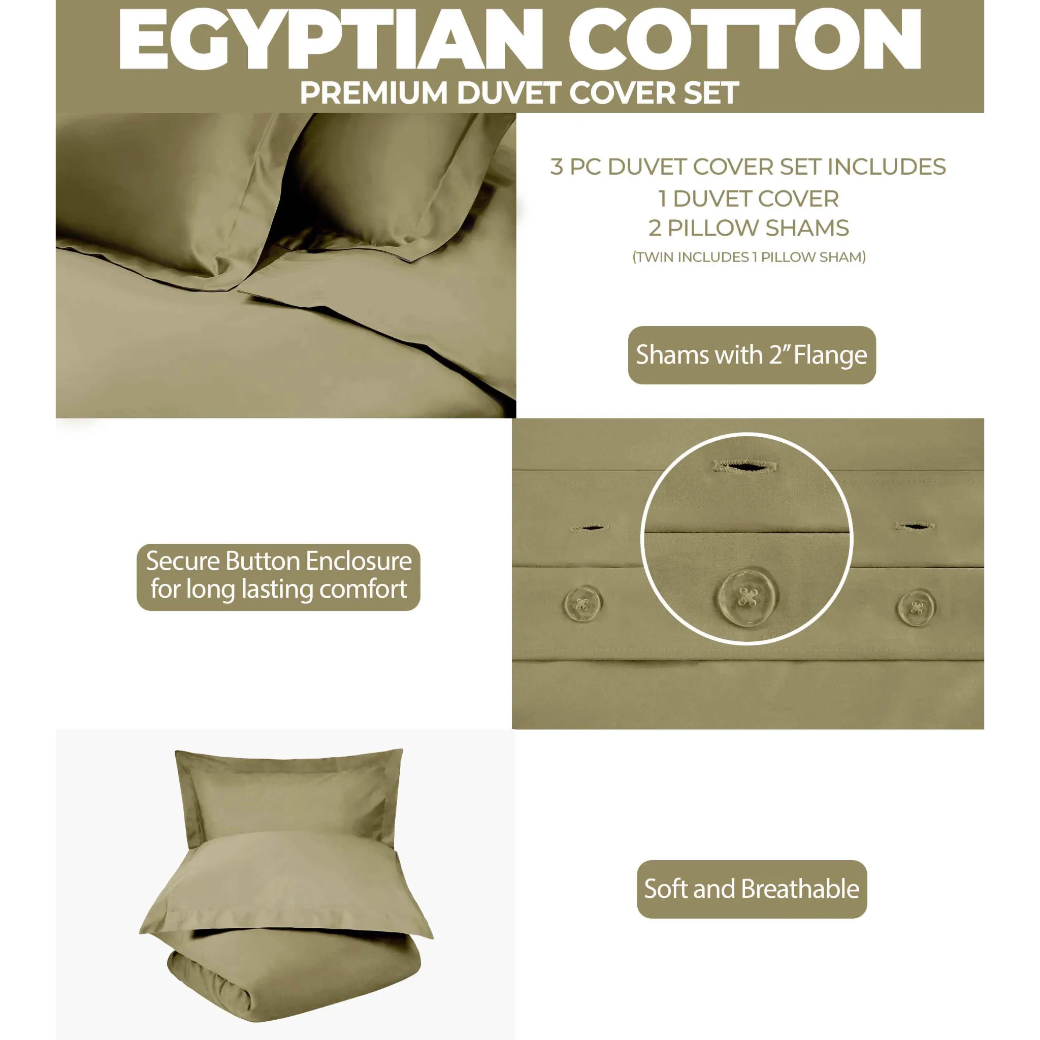 Egyptian Cotton 400 Thread Count Solid Luxury Duvet Cover Set - Egyptian Cotton Duvet Cover Set by Superior Brand