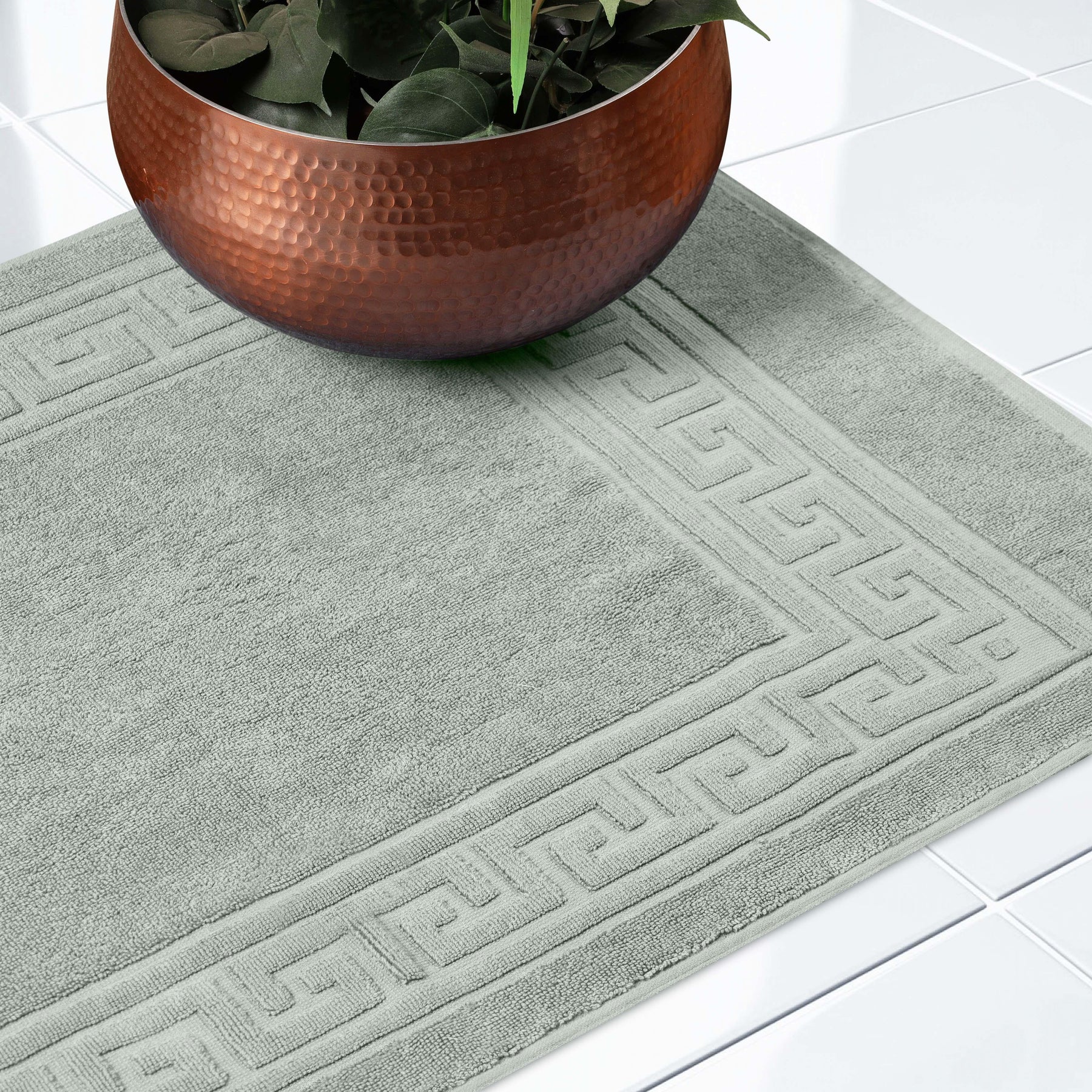 100% Cotton Highly-Absorbent Greek Key Border Solid 2-Piece Bath Mat Set - Sage