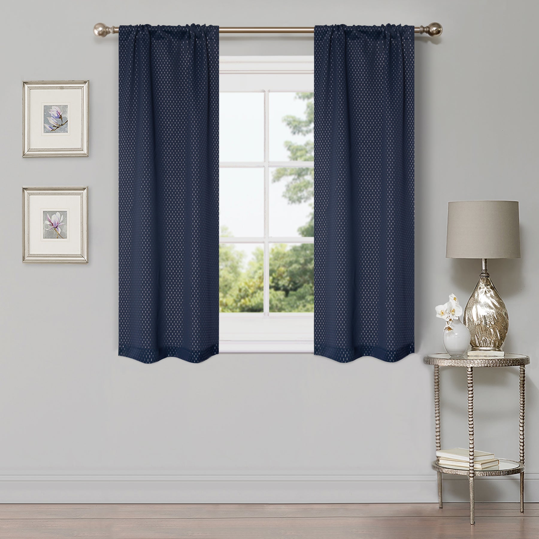 Blackout Solid Shimmer Grommet Curtain Panel - Navy Blue