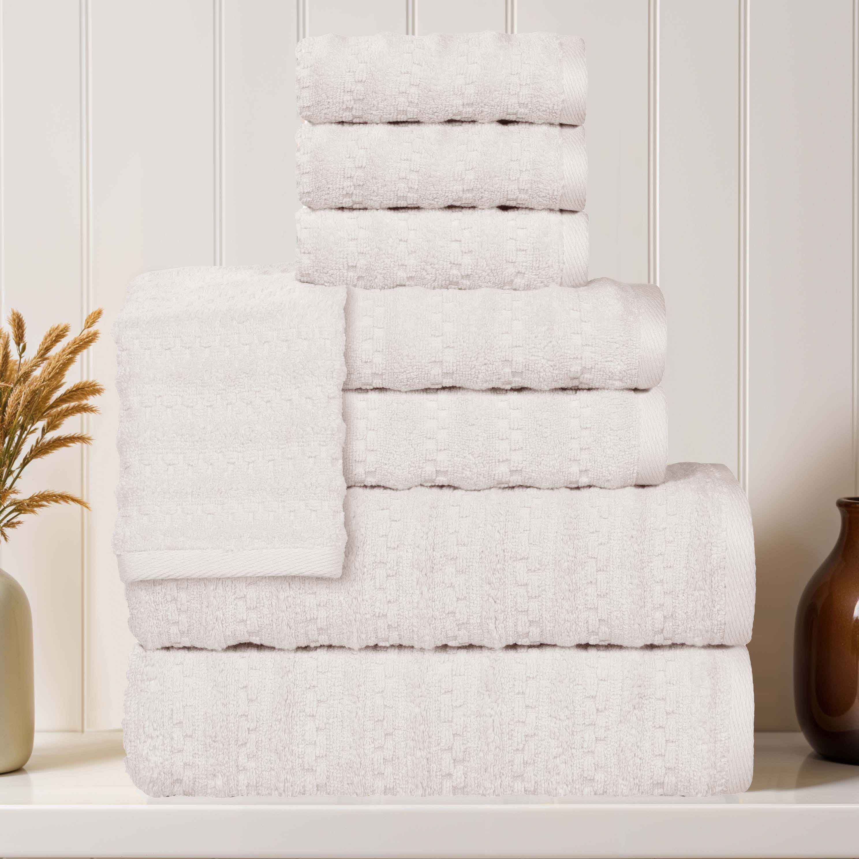 Zuma Zero Twist Cotton Medium Weight Waffle Stripes 8 Piece Towel Set - Towel Set by Superior Brand